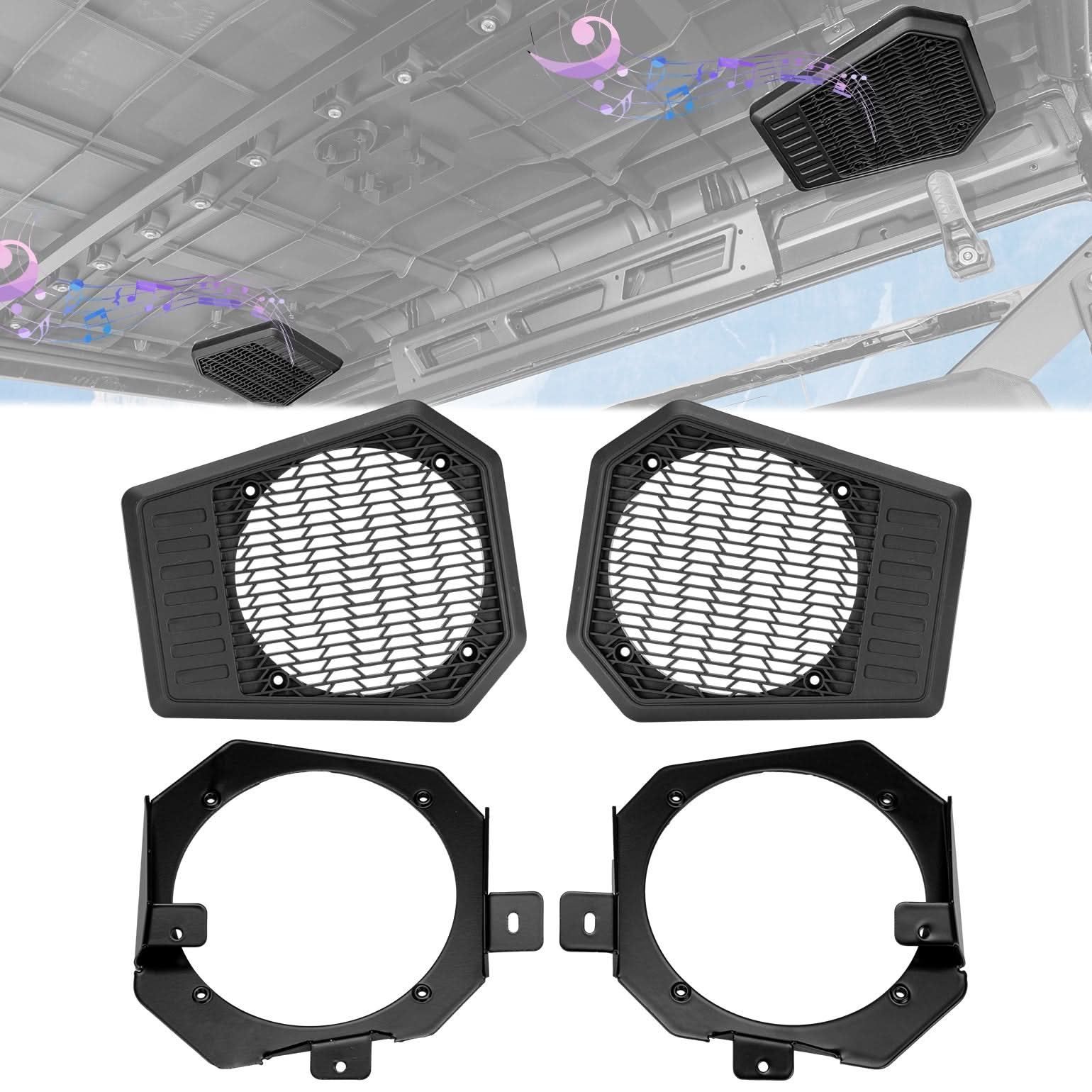 Photo of Rear Roof Speakers Pods Enclosures Holders for Polaris Ranger XP 1000/Crew 2018-2025 by Kemimoto - Premium for UTVs / Side by Sides