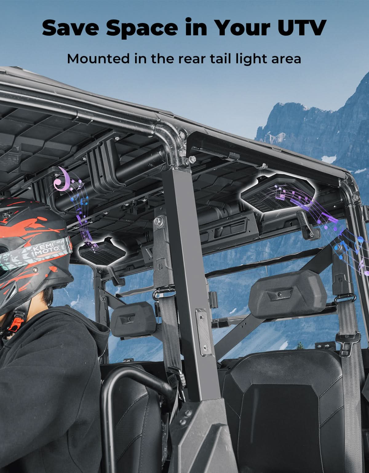Photo of Rear Roof Speakers Pods Enclosures Holders for Polaris Ranger XP 1000/Crew 2018-2025 by Kemimoto - Premium for UTVs / Side by Sides