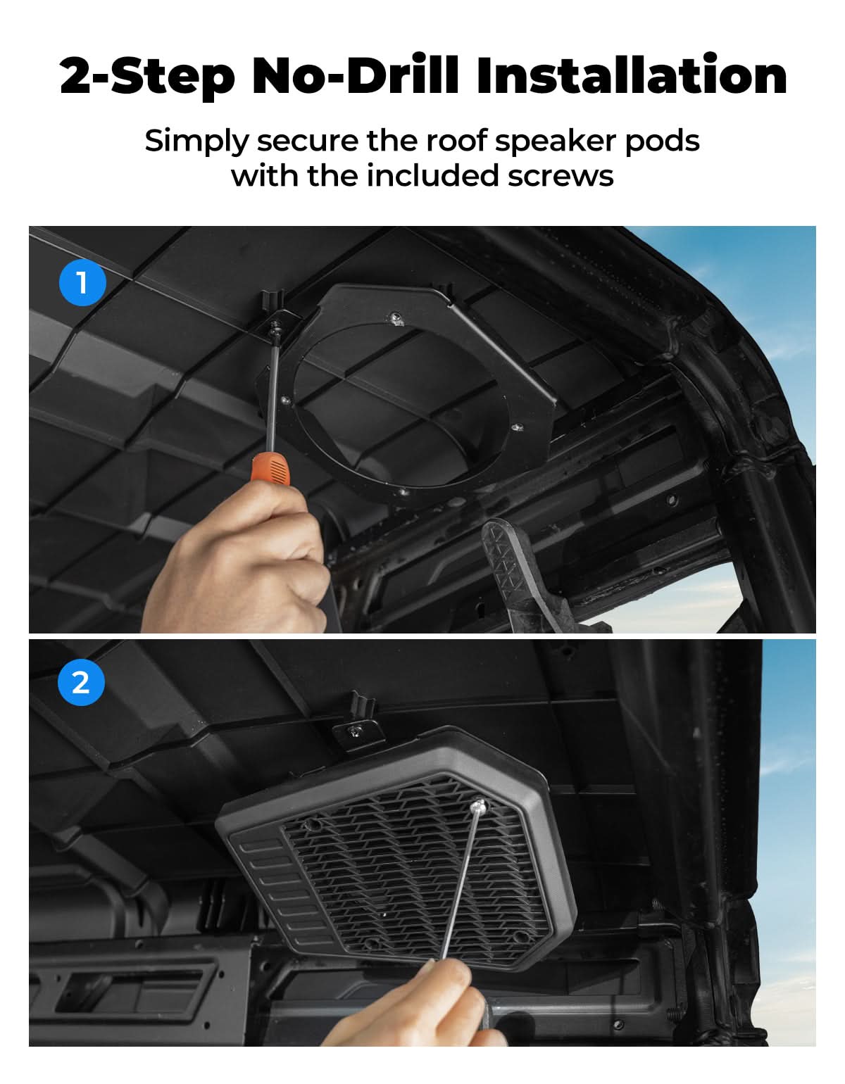 Photo of Rear Roof Speakers Pods Enclosures Holders for Polaris Ranger XP 1000/Crew 2018-2025 by Kemimoto - Premium for UTVs / Side by Sides