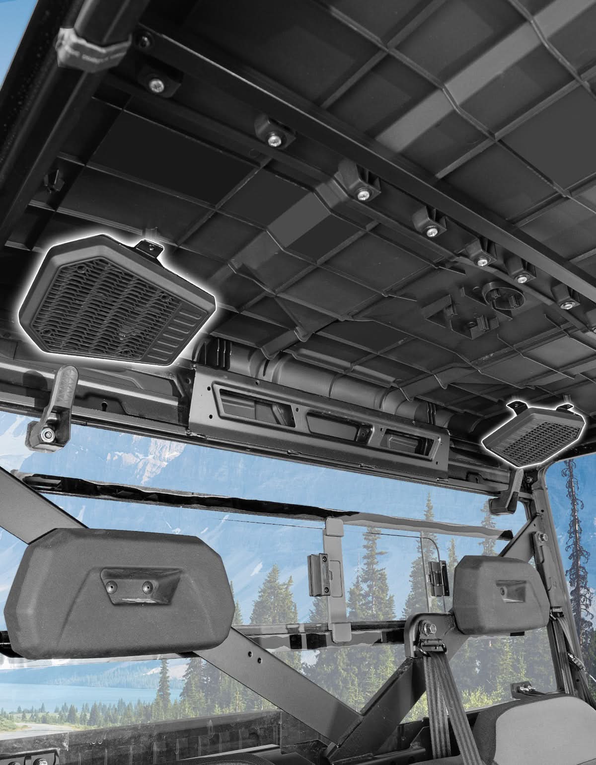 Photo of Rear Roof Speakers Pods Enclosures Holders for Polaris Ranger XP 1000/Crew 2018-2025 by Kemimoto - Premium for UTVs / Side by Sides