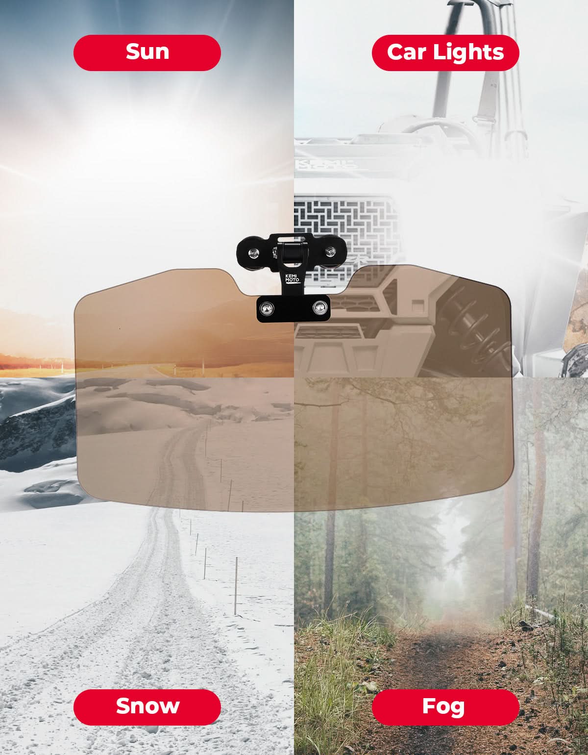 Photo of UTV Magnetic Sun Visor for Most Vehicles with pro-fit bar or Metal roof and crossbars by Kemimoto - Premium for UTVs / Side by Sides
