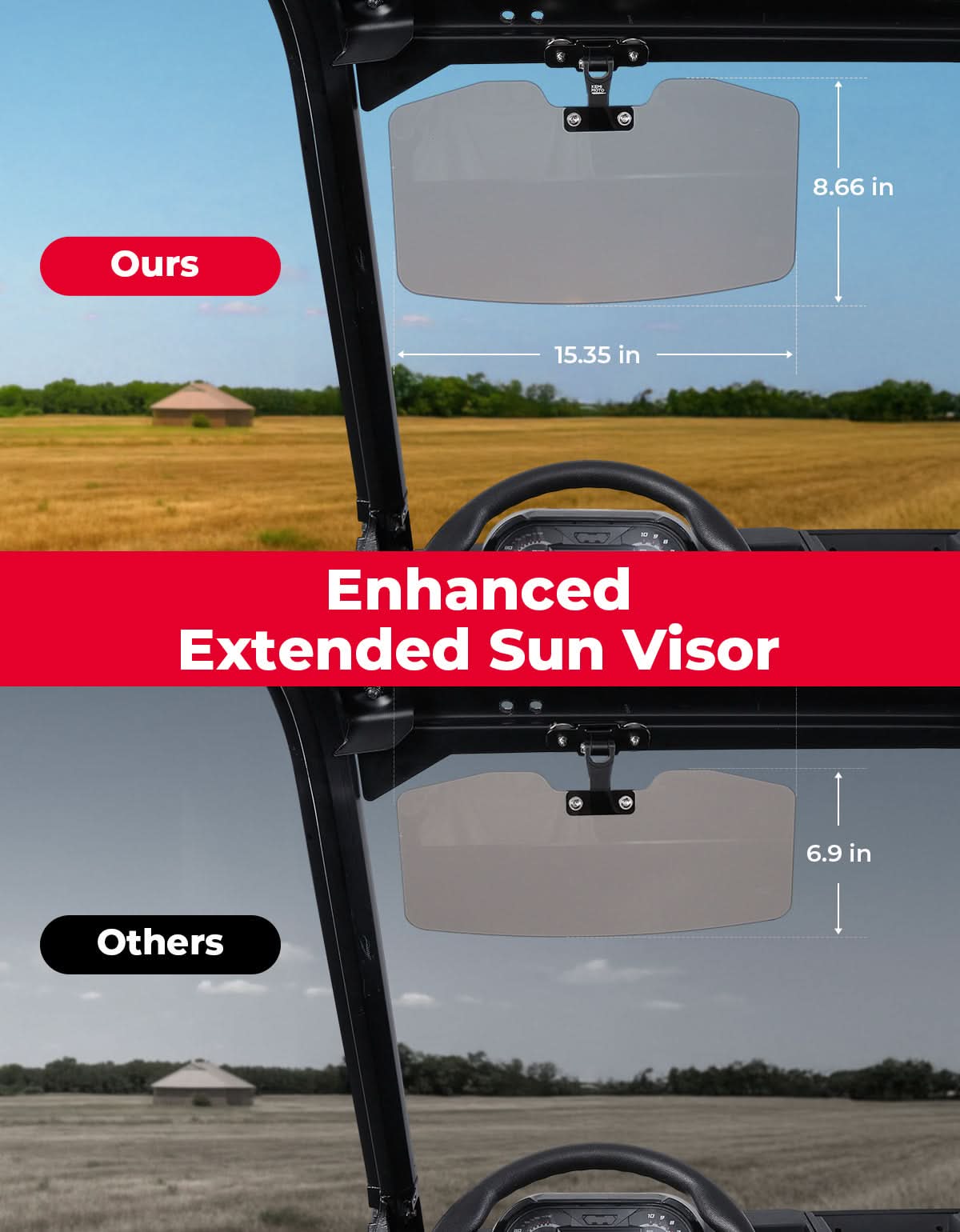 Photo of UTV Magnetic Sun Visor for Most Vehicles with pro-fit bar or Metal roof and crossbars by Kemimoto - Premium for UTVs / Side by Sides