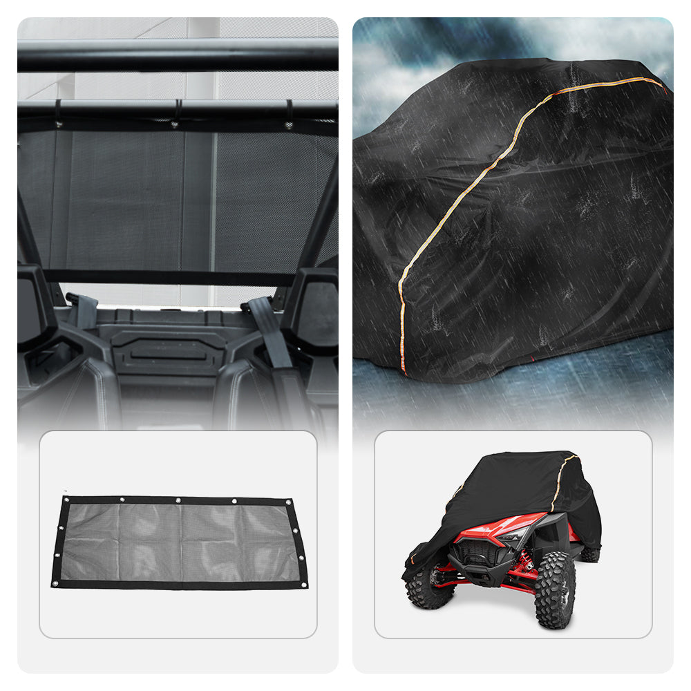 Photo of Soft Rear Window Net & Heavy Waterproof Cover for RZR PRO R/ RZR PRO XP by Kemimoto - Premium for UTVs / Side by Sides