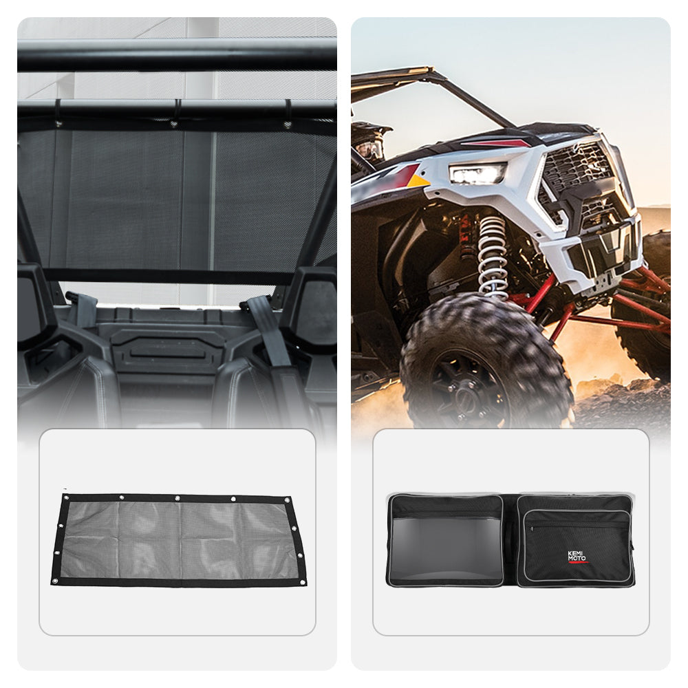 Photo of Soft Rear Window Net & Overhead Roof Storage Bag for RZR PRO XP/ LE by Kemimoto - Premium for UTVs / Side by Sides