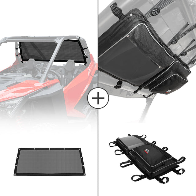 Photo of Soft Rear Window Net & Overhead Roof Storage Bag for RZR PRO XP/ LE by Kemimoto - Premium for UTVs / Side by Sides