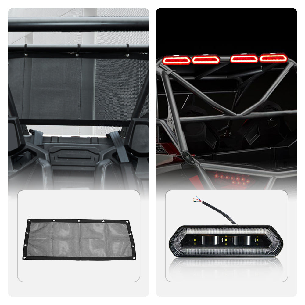Photo of Soft Rear Window Net & Universal Roll Bar Tail Light for RZR PRO XP by Kemimoto - Premium for UTVs / Side by Sides