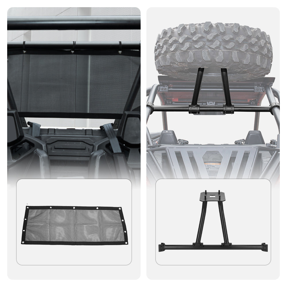 Photo of Soft Rear Window Net & Spare Tire Carrier for Polaris RZR PRO XP 2020-2024 by Kemimoto - Premium for UTVs / Side by Sides