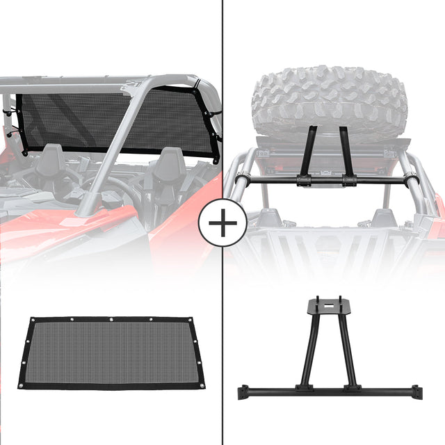 Photo of Soft Rear Window Net & Spare Tire Carrier for Polaris RZR PRO XP 2020-2024 by Kemimoto - Premium for UTVs / Side by Sides