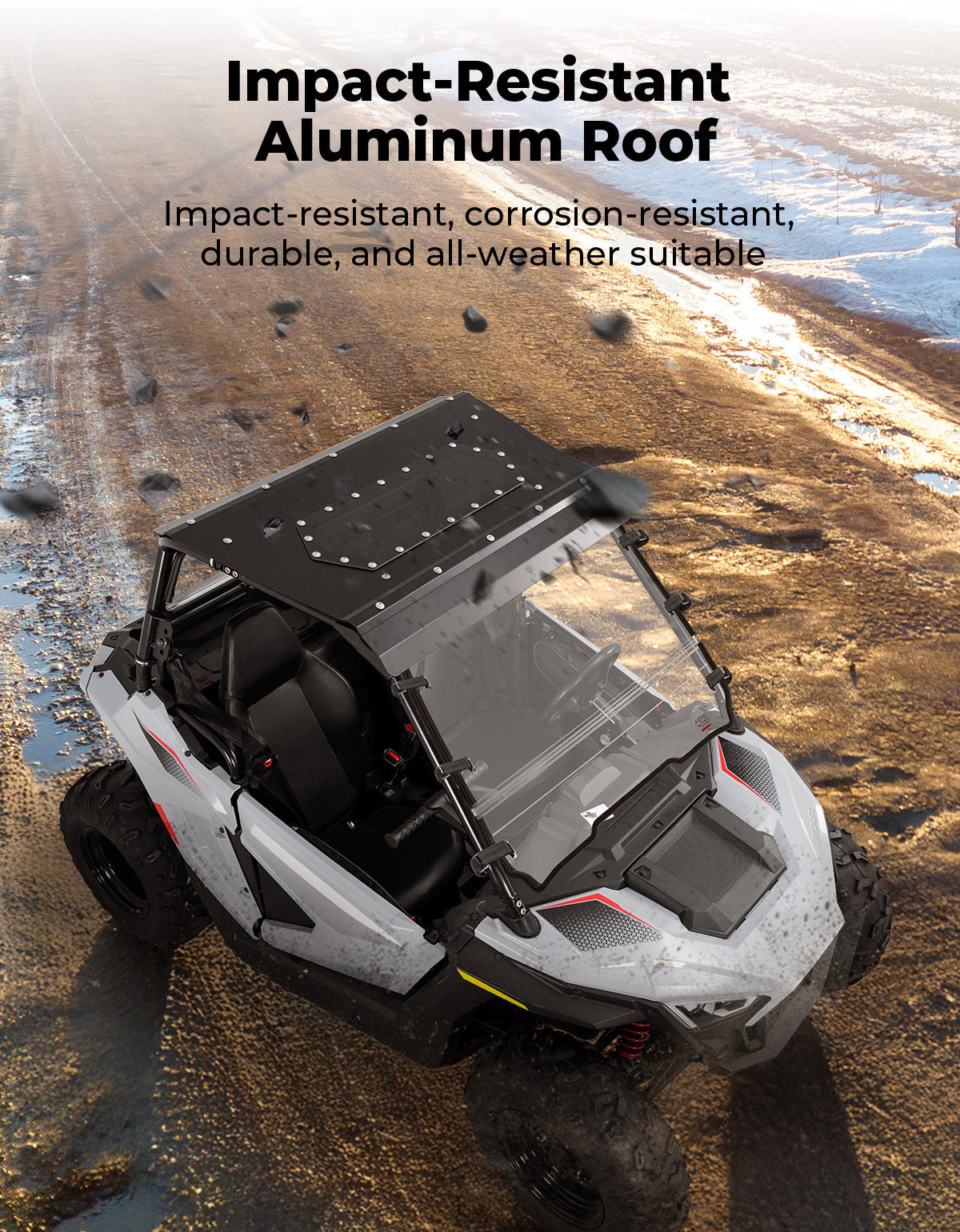 Photo of UTV Aluminum Roof with Fixed Sunroof for Polaris RZR 200 2022-2025 by Kemimoto - Premium for UTVs / Side by Sides