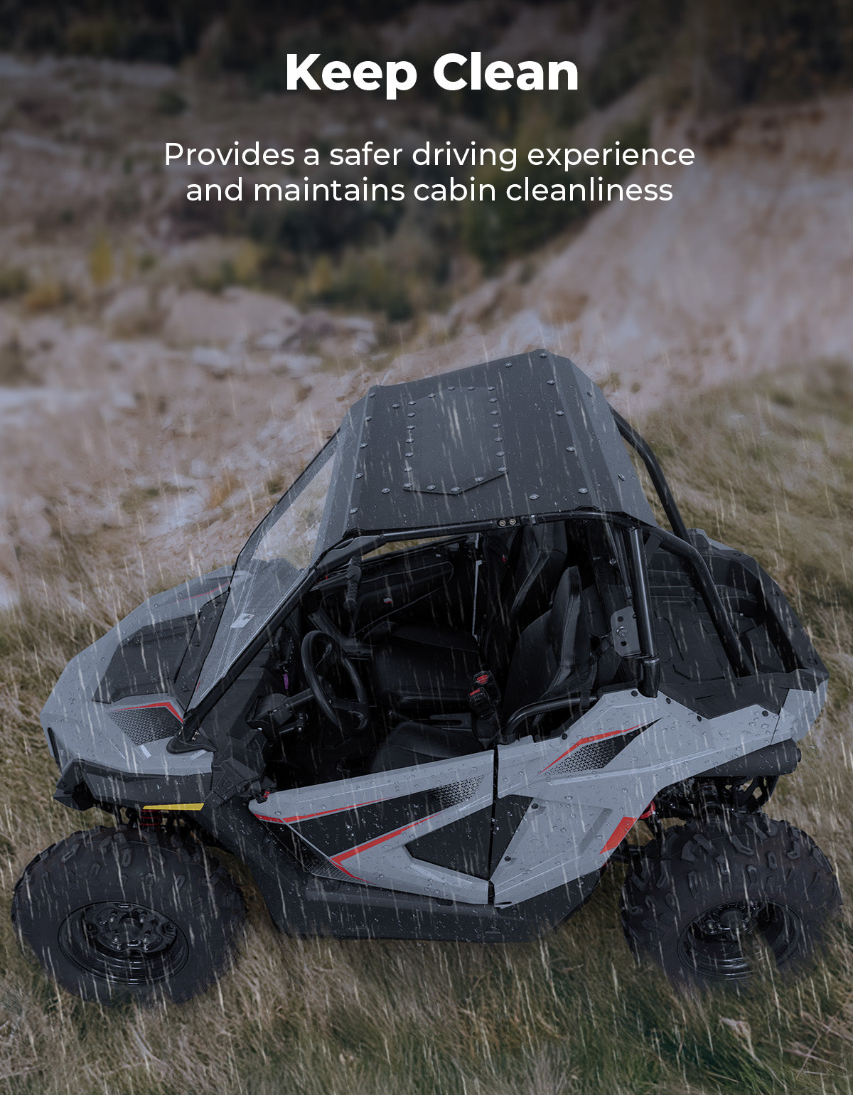 Photo of UTV Aluminum Roof with Fixed Sunroof for Polaris RZR 200 2022-2025 by Kemimoto - Premium for UTVs / Side by Sides