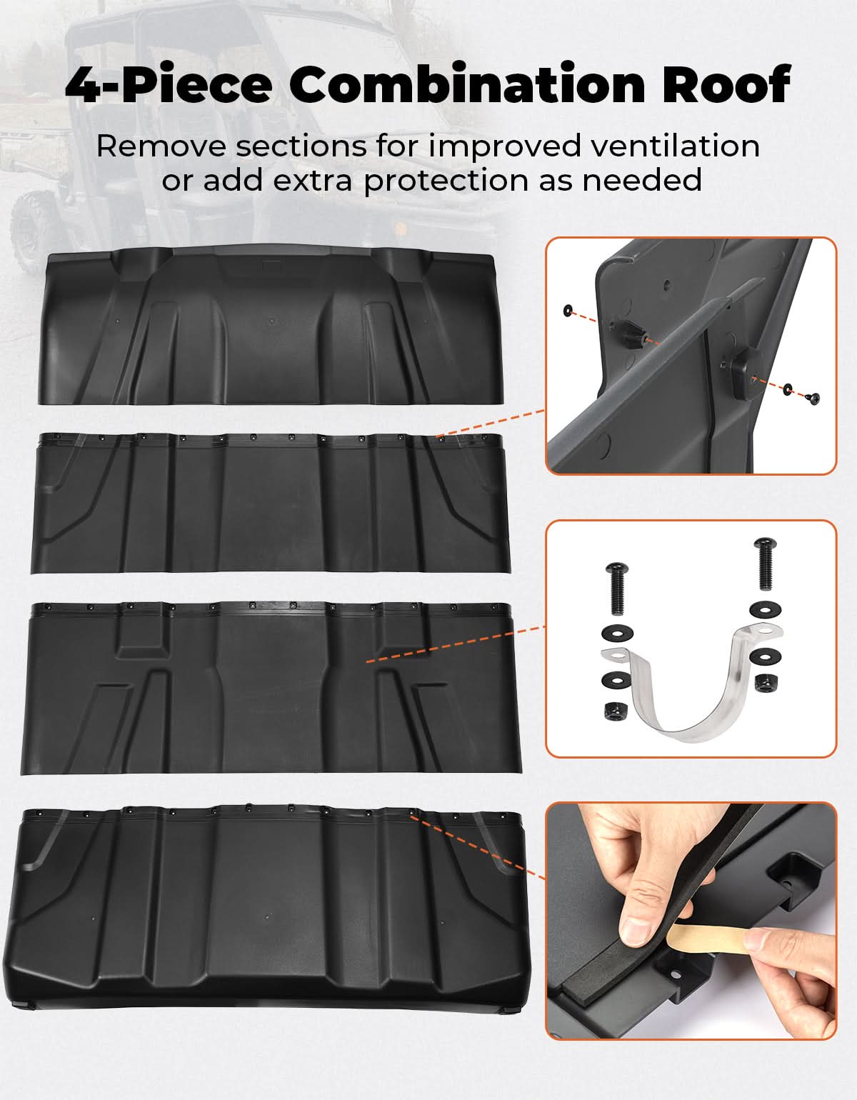 Photo of 4 Pieces Sport Hard Roof Top for Can-Am Defender Max by Kemimoto - Premium for UTVs / Side by Sides