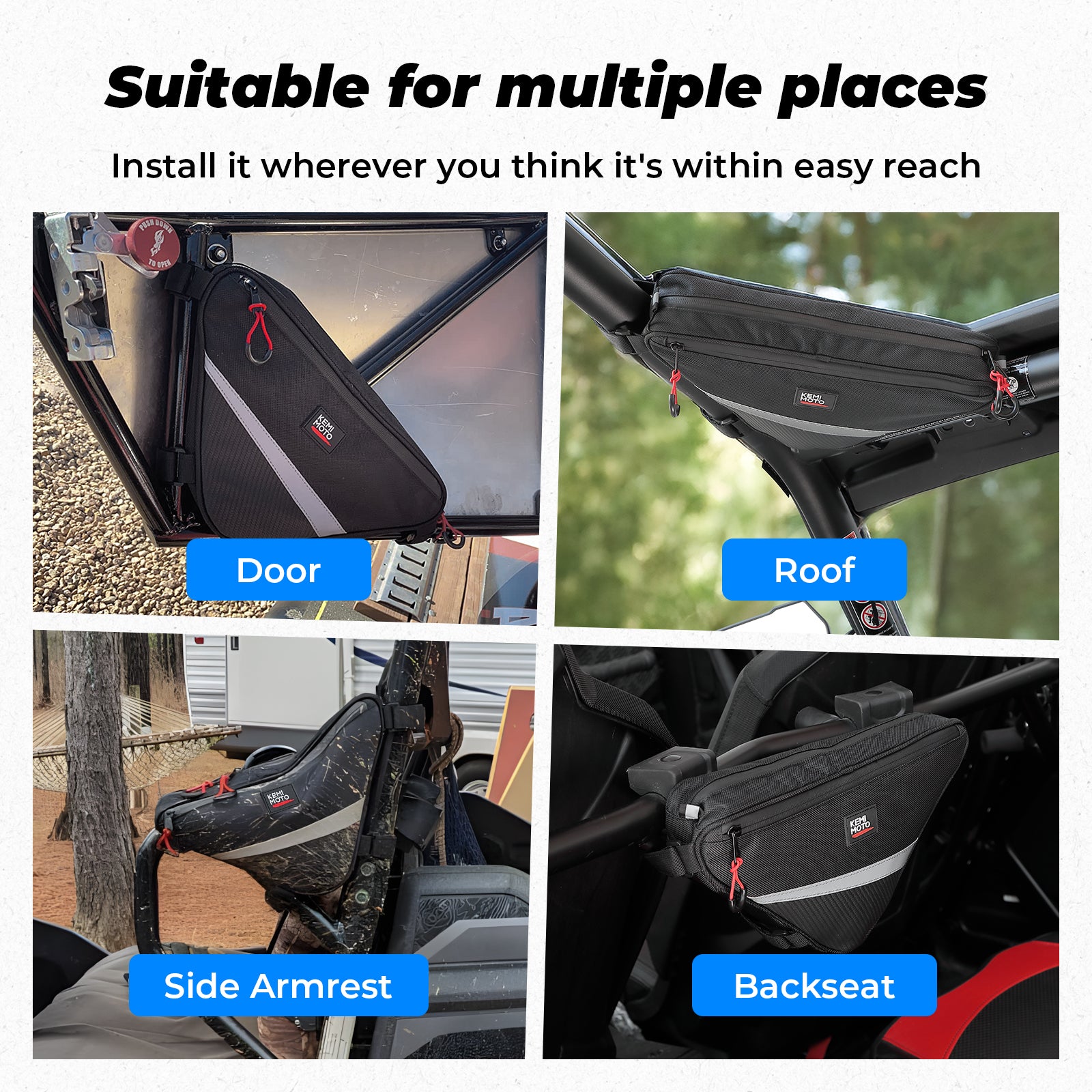 Photo of UTV Roll Bar Triangle Storage Bag by Kemimoto - Premium for UTVs / Side by Sides