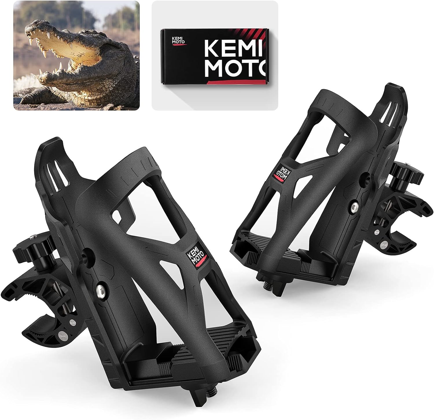 Photo of Upgraded Drink Holder with 0.6”-1.75” Metal Clamp for Motorcycles by Kemimoto - Premium for UTVs / Side by Sides