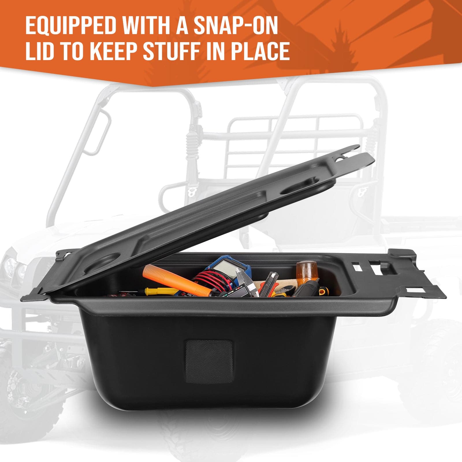 Photo of Under-Seat Storage Bin for Kawasaki Mule PRO-FX FXR FXT DX DXT by Kemimoto - Premium for UTVs / Side by Sides
