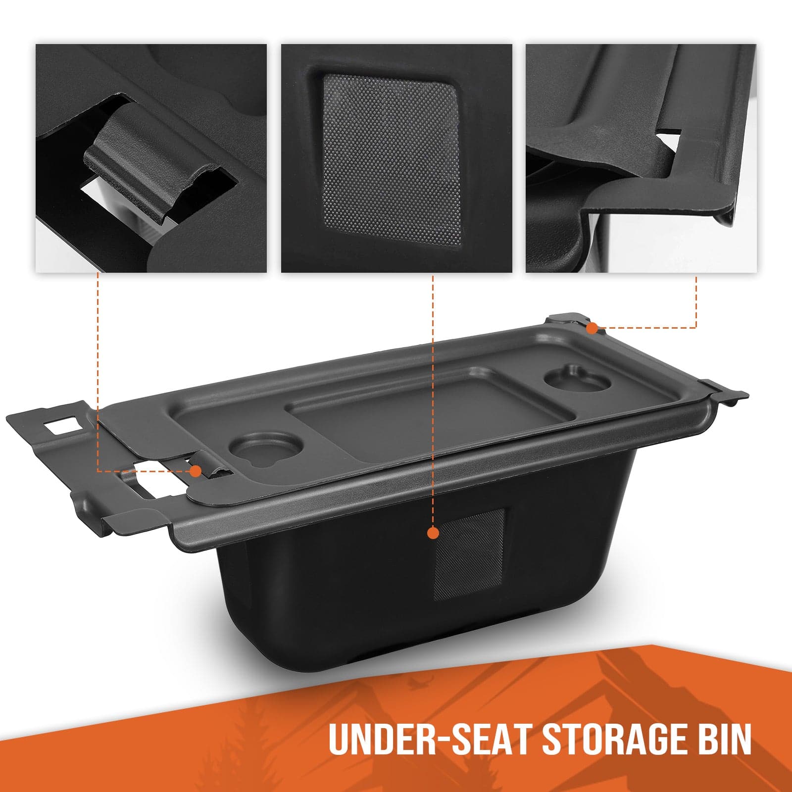 Photo of Under-Seat Storage Bin for Kawasaki Mule PRO-FX FXR FXT DX DXT by Kemimoto - Premium for UTVs / Side by Sides