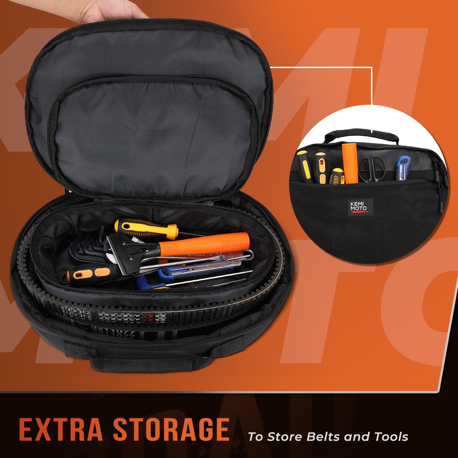 Photo of UTV Drive Belt Storage Bag with Reflective Strip by Kemimoto - Premium for UTVs / Side by Sides