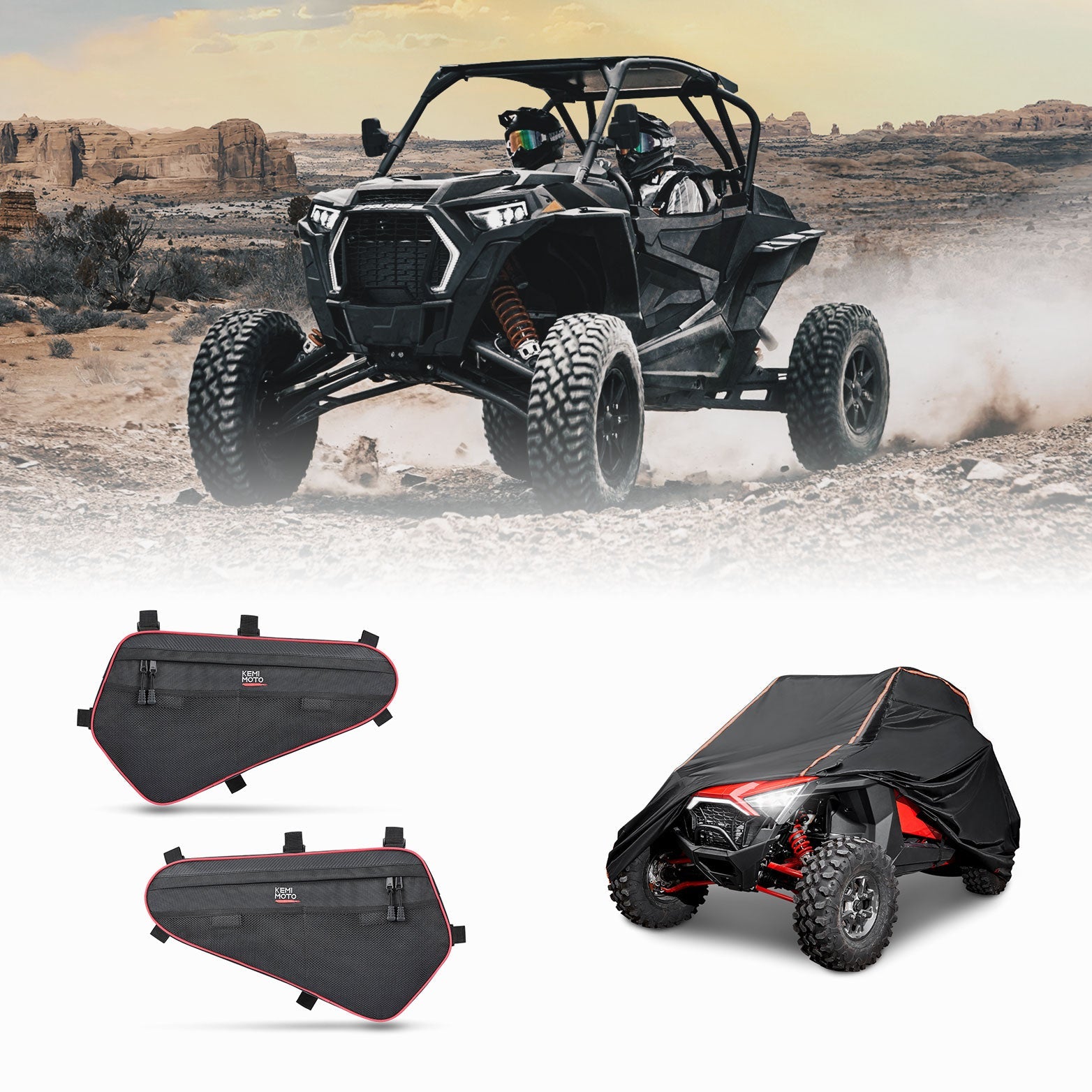Photo of Lower Door Storage Bag & Cover with Rlective Strip for Polaris RZR by Kemimoto - Premium for UTVs / Side by Sides