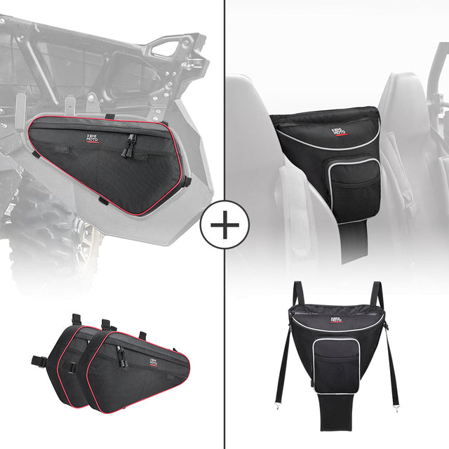 Photo of Lower Door Storage Bag & Center Storage Bag for Polaris RZR by Kemimoto - Premium for UTVs / Side by Sides