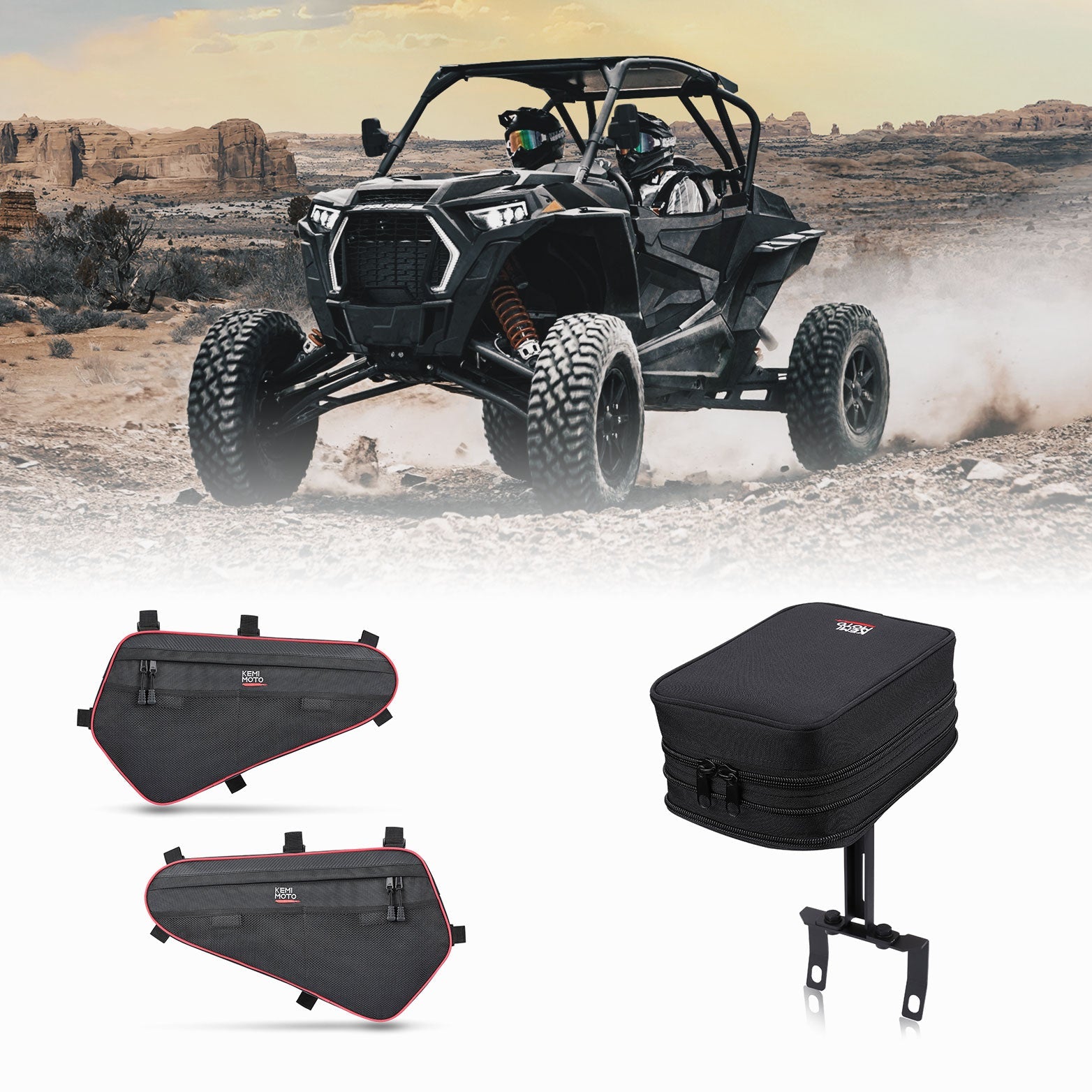 Photo of Lower Door Storage Bag & Armrest Bag for Polaris RZR 2014-2023 by Kemimoto - Premium for UTVs / Side by Sides