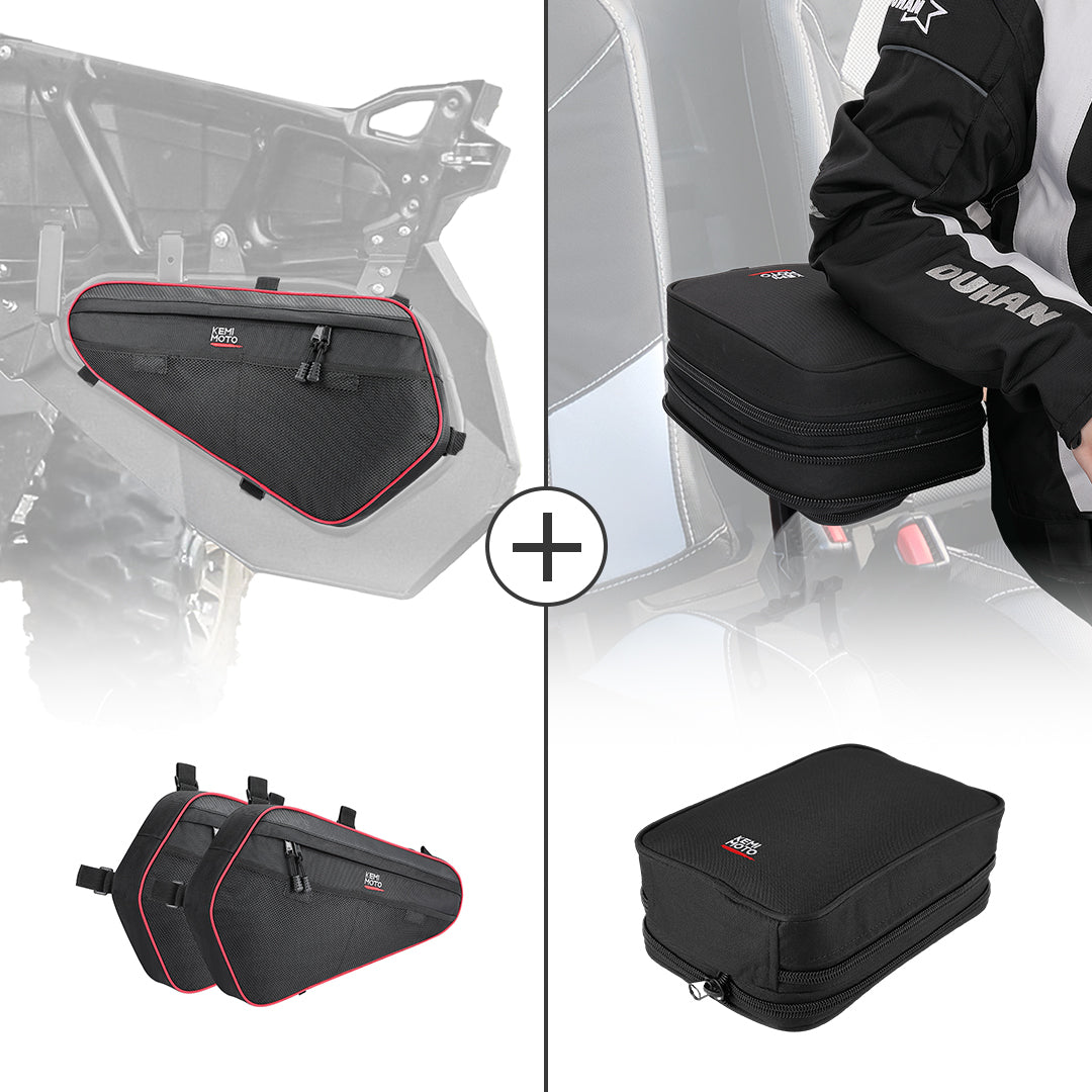 Photo of Lower Door Storage Bag & Armrest Bag for Polaris RZR 2014-2023 by Kemimoto - Premium for UTVs / Side by Sides