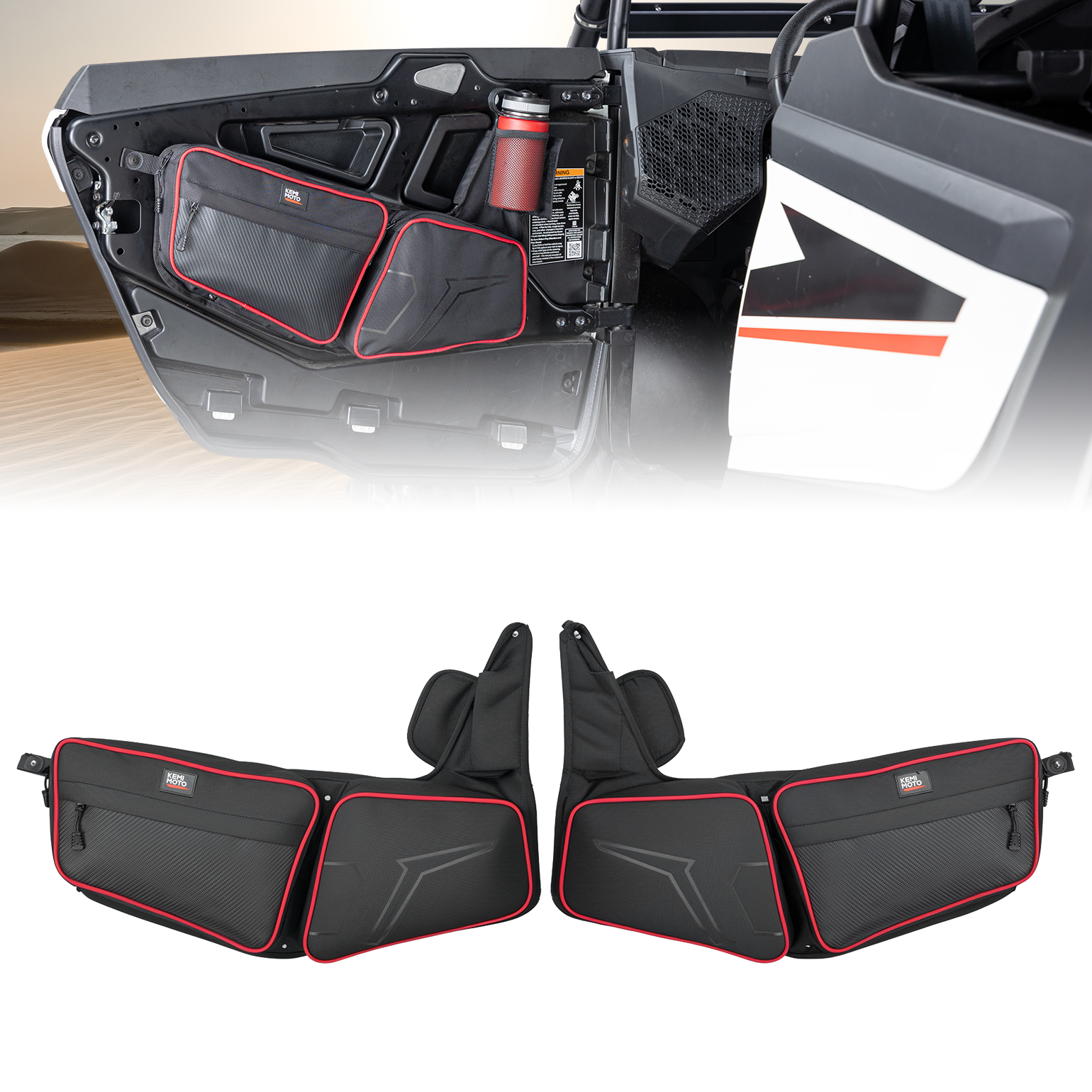 Photo of UTV Front Side Door Bags for Polaris RZR, Red by Kemimoto - Premium for UTVs / Side by Sides