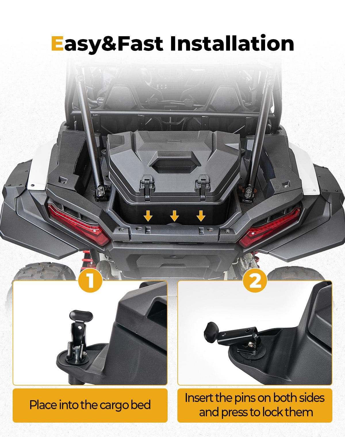 Photo of Rear Cargo Box 55QT for Polaris RZR XP 1000/4 1000 2024-2025 by Kemimoto - Premium for UTVs / Side by Sides