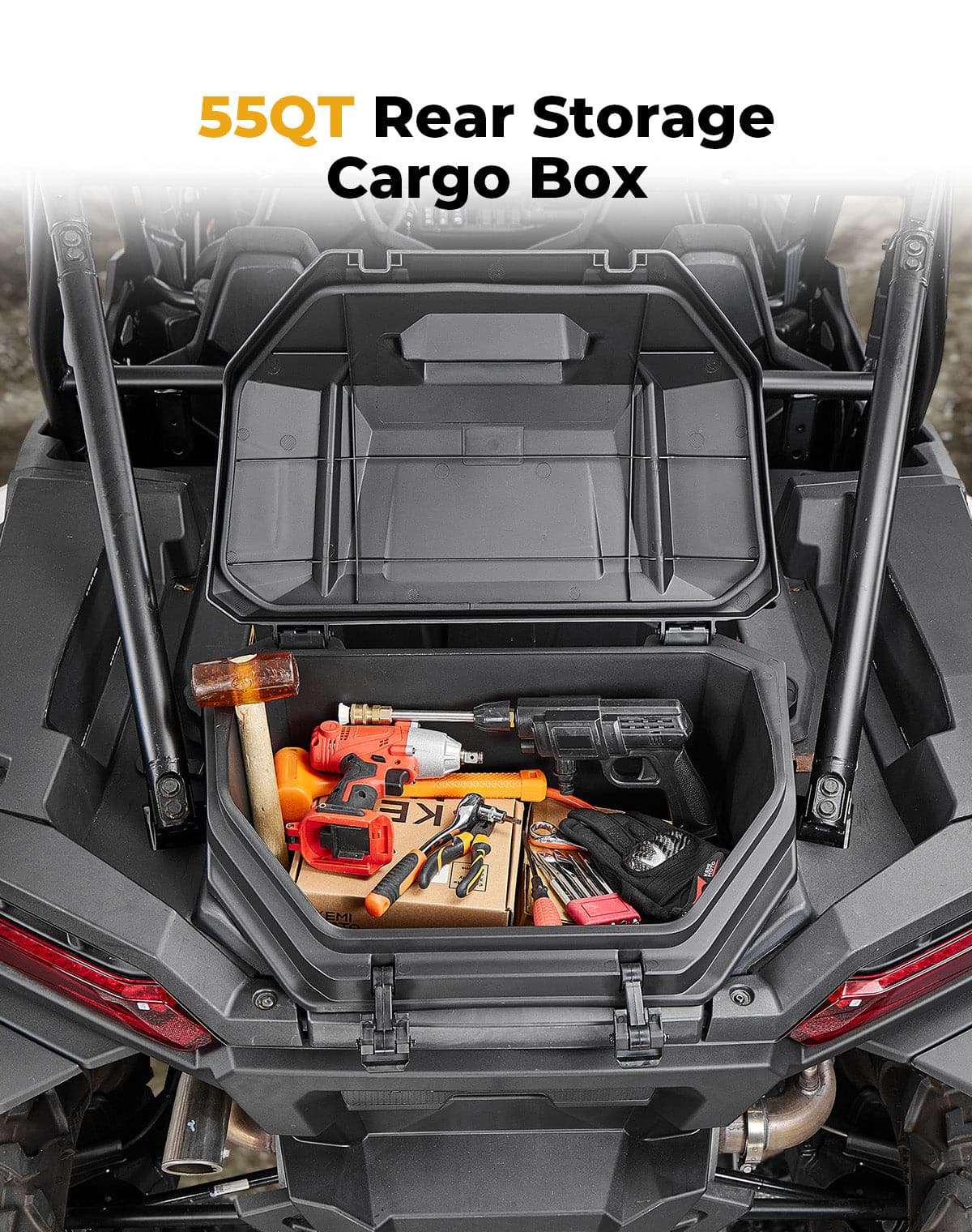 Photo of Rear Cargo Box 55QT for Polaris RZR XP 1000/4 1000 2024-2025 by Kemimoto - Premium for UTVs / Side by Sides