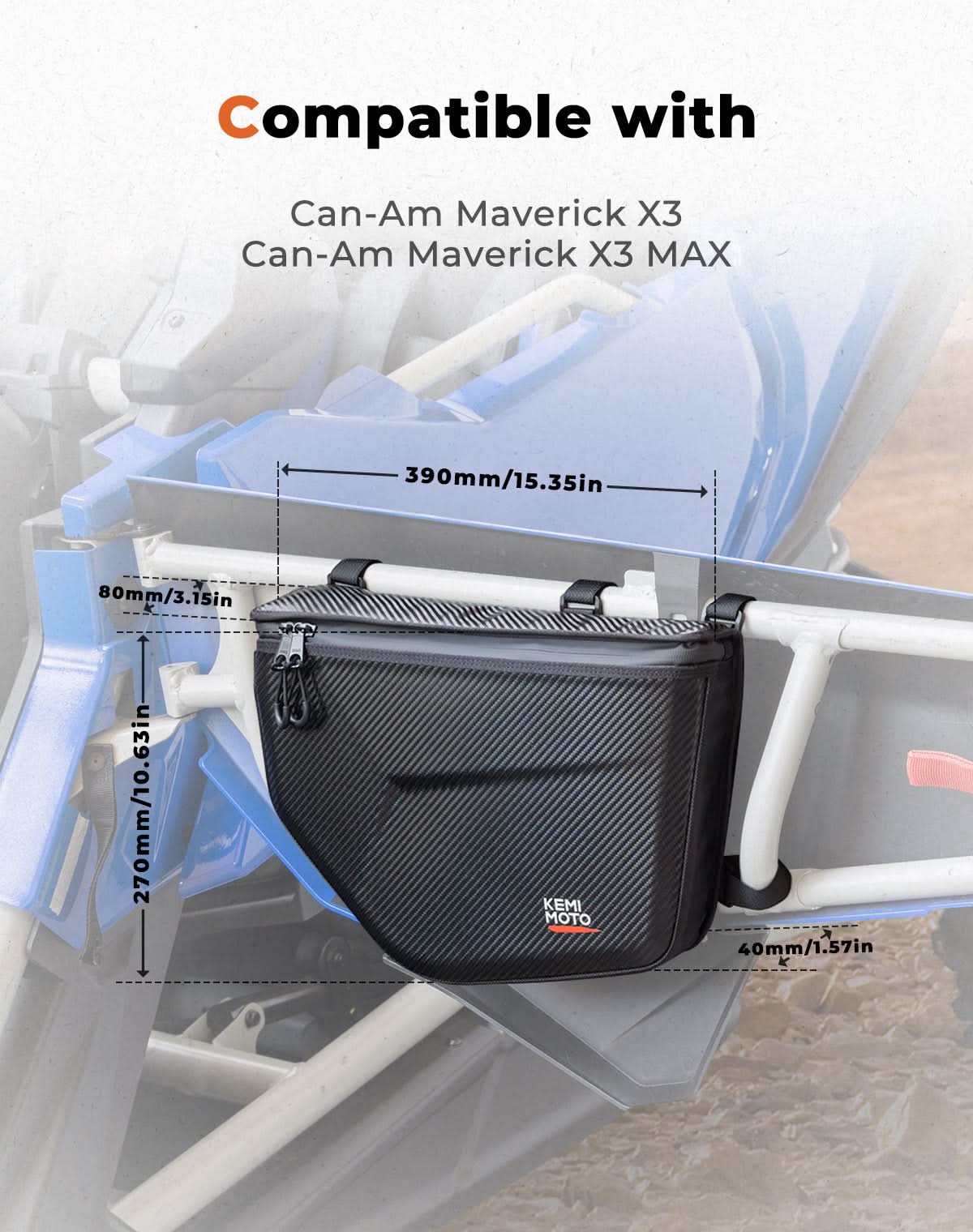 Photo of Kemimoto 1680D Storage Door Bags Semi-Rigid for Can-Am Maverick X3 by Kemimoto - Premium for UTVs / Side by Sides