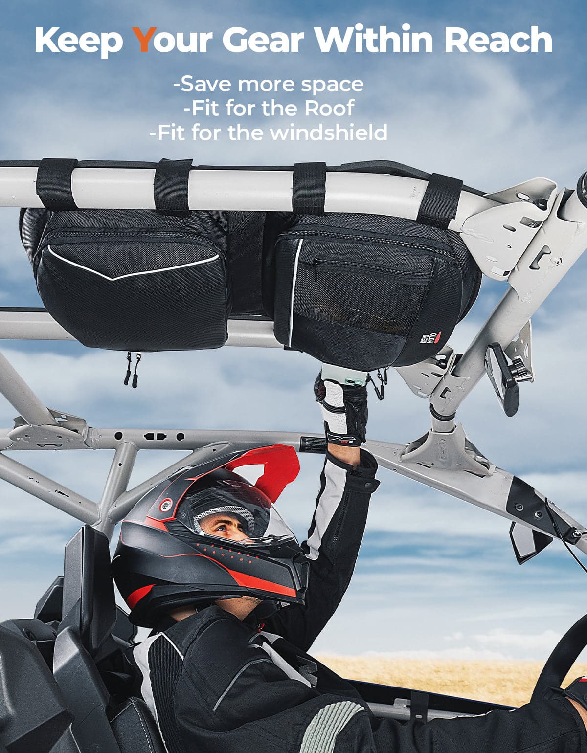 Photo of Roof Storage Bag with Tablet Holder for Can-Am Maverick X3 / X3 MAX by Kemimoto - Premium for UTVs / Side by Sides