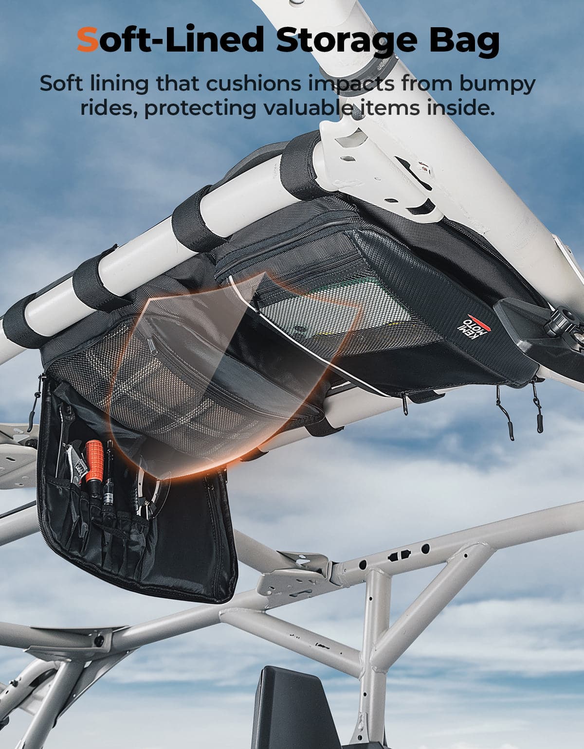 Photo of Roof Storage Bag with Tablet Holder for Can-Am Maverick X3 / X3 MAX by Kemimoto - Premium for UTVs / Side by Sides