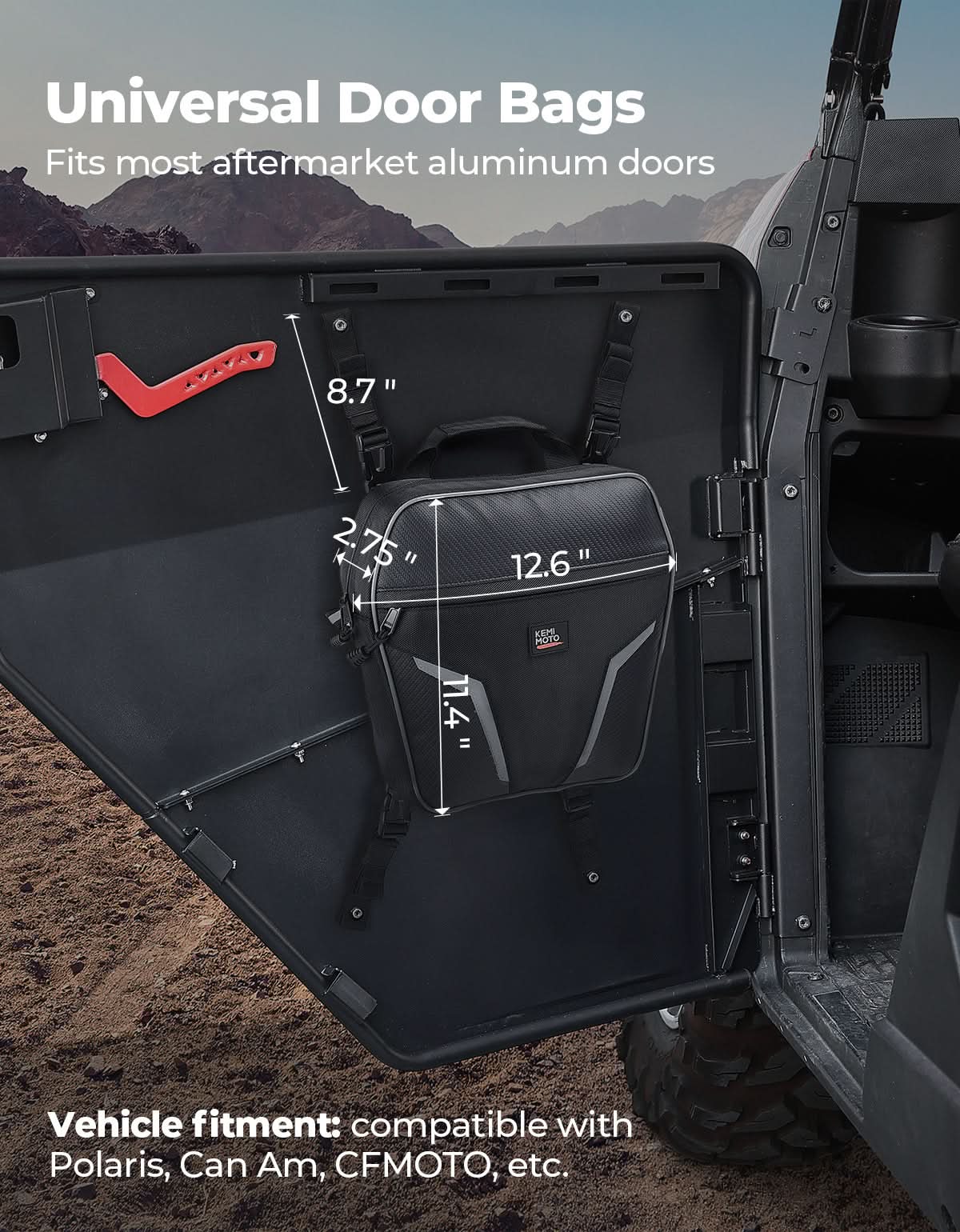 Photo of Universal Door Storage Bags for Polaris RZR, Ranger, Can-Am, CFMOTO by Kemimoto - Premium for UTVs / Side by Sides