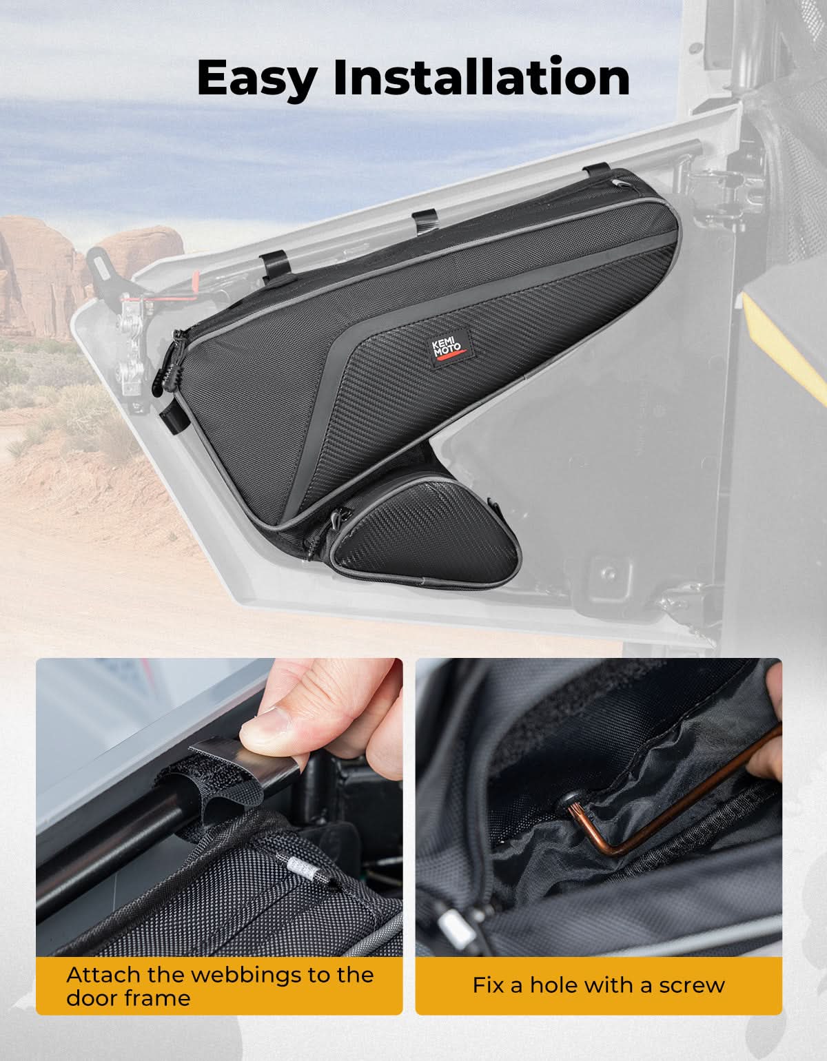 Photo of Kemimoto Door Bags 1680D Storage Bag with Knee Pads for Polaris RZR 200 EFI 2022-2025 by Kemimoto - Premium for UTVs / Side by Sides