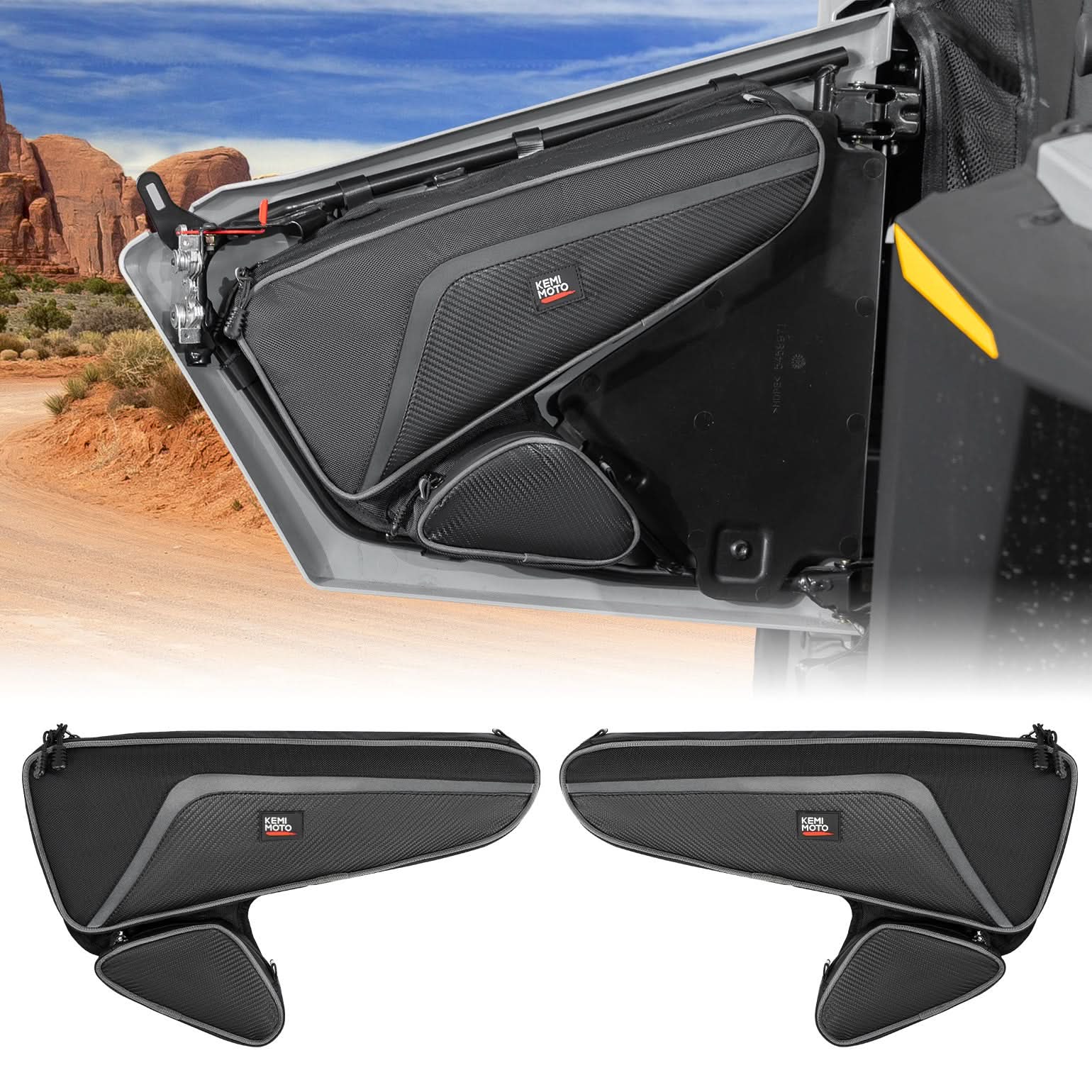 Photo of Kemimoto Door Bags 1680D Storage Bag with Knee Pads for Polaris RZR 200 EFI 2022-2025 by Kemimoto - Premium for UTVs / Side by Sides