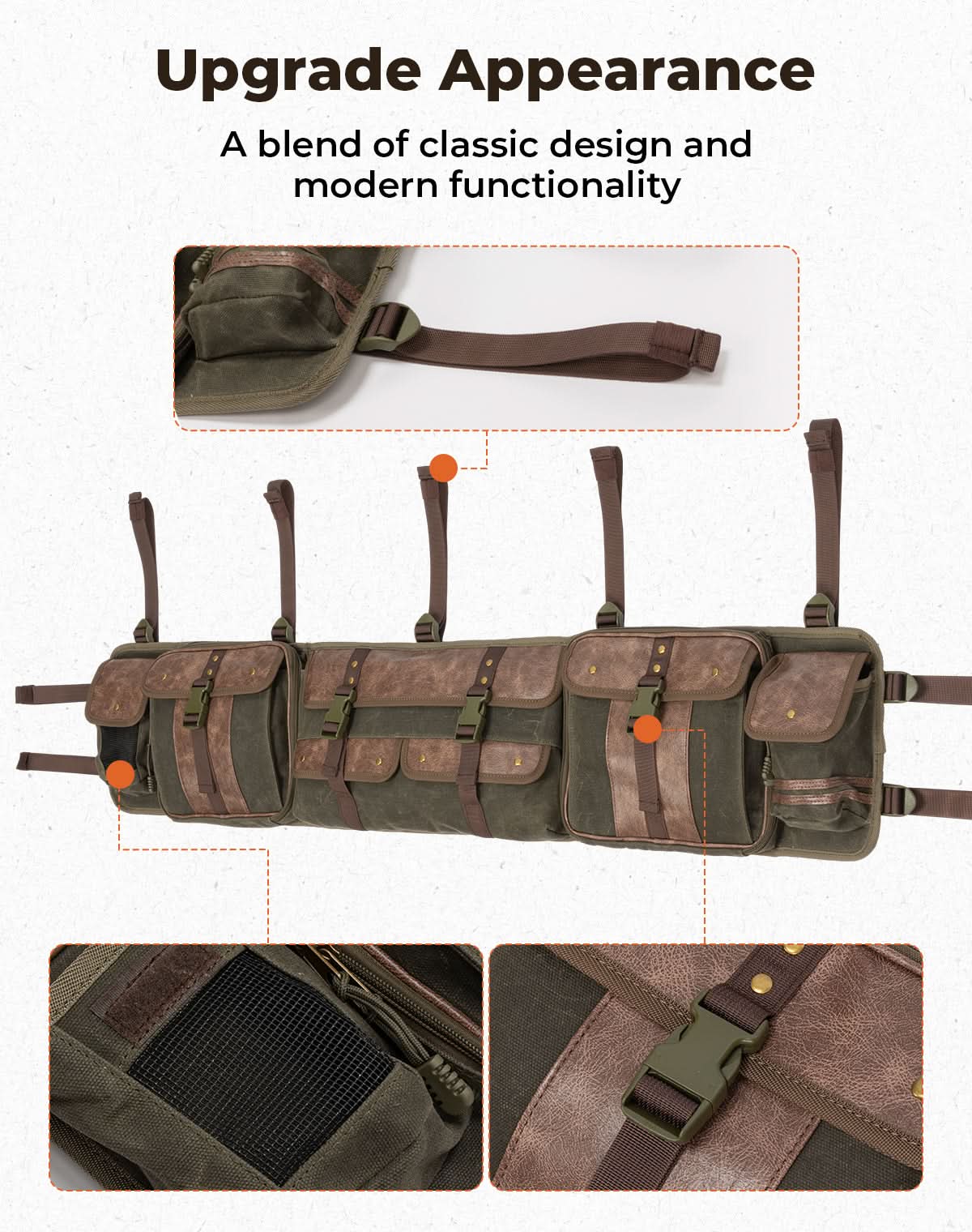 Photo of UTV Roll Cage Organizer Bag Leather for Ranger RZR Pioneer Talon Defender by Kemimoto - Premium for UTVs / Side by Sides