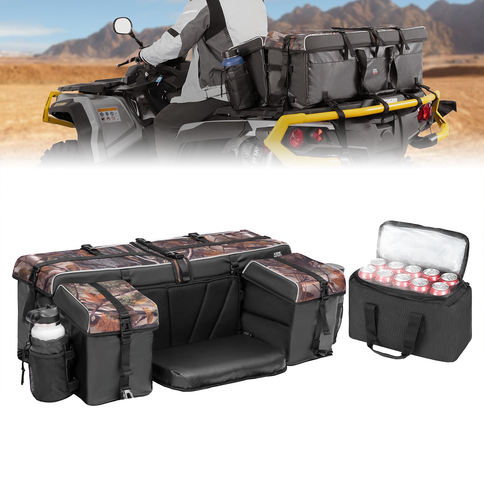 Photo of 83L ATV Cargo Bag w/ cooler bag for Polaris Can-Am Kawasaki Arctic Cat CFMOTO by Kemimoto - Premium for UTVs / Side by Sides