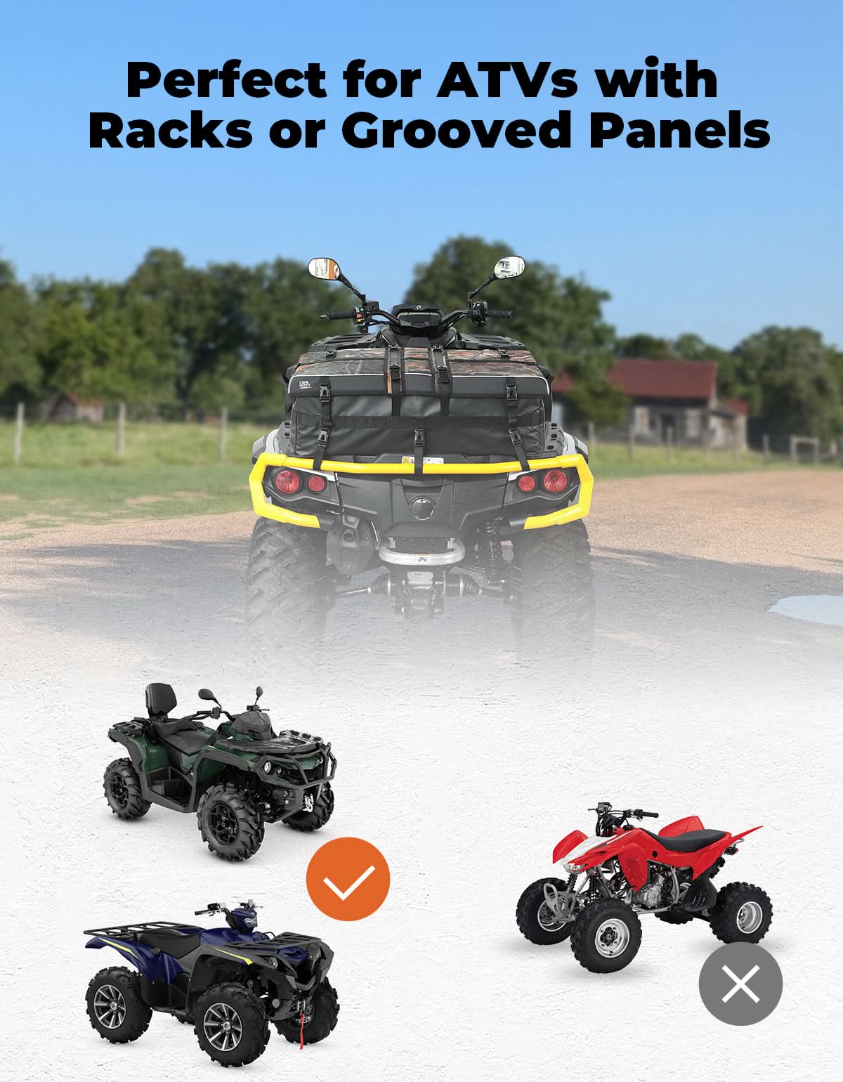 Photo of 80L ATV Cargo Storage Bag w/ cooler bag for Polaris Sportsman Can-Am Brute Force CFMOTO by Kemimoto - Premium for UTVs / Side by Sides