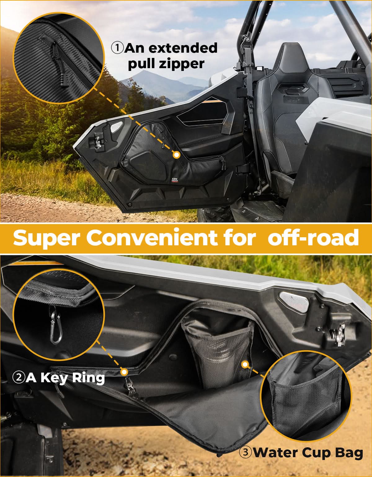 Photo of Kemimoto 6 Q Front Door Bags with Knee Pads for 2025 Polaris RZR by Kemimoto - Premium for UTVs / Side by Sides