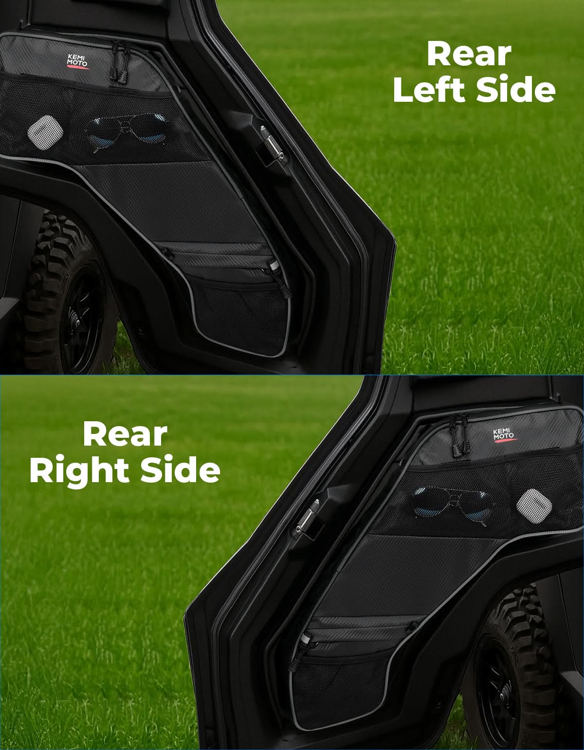 Photo of UTV Rear Door Bags with Knee Pad for Polaris General 4 1000 /XP 4 1000 2017-2025 by Kemimoto - Premium for UTVs / Side by Sides