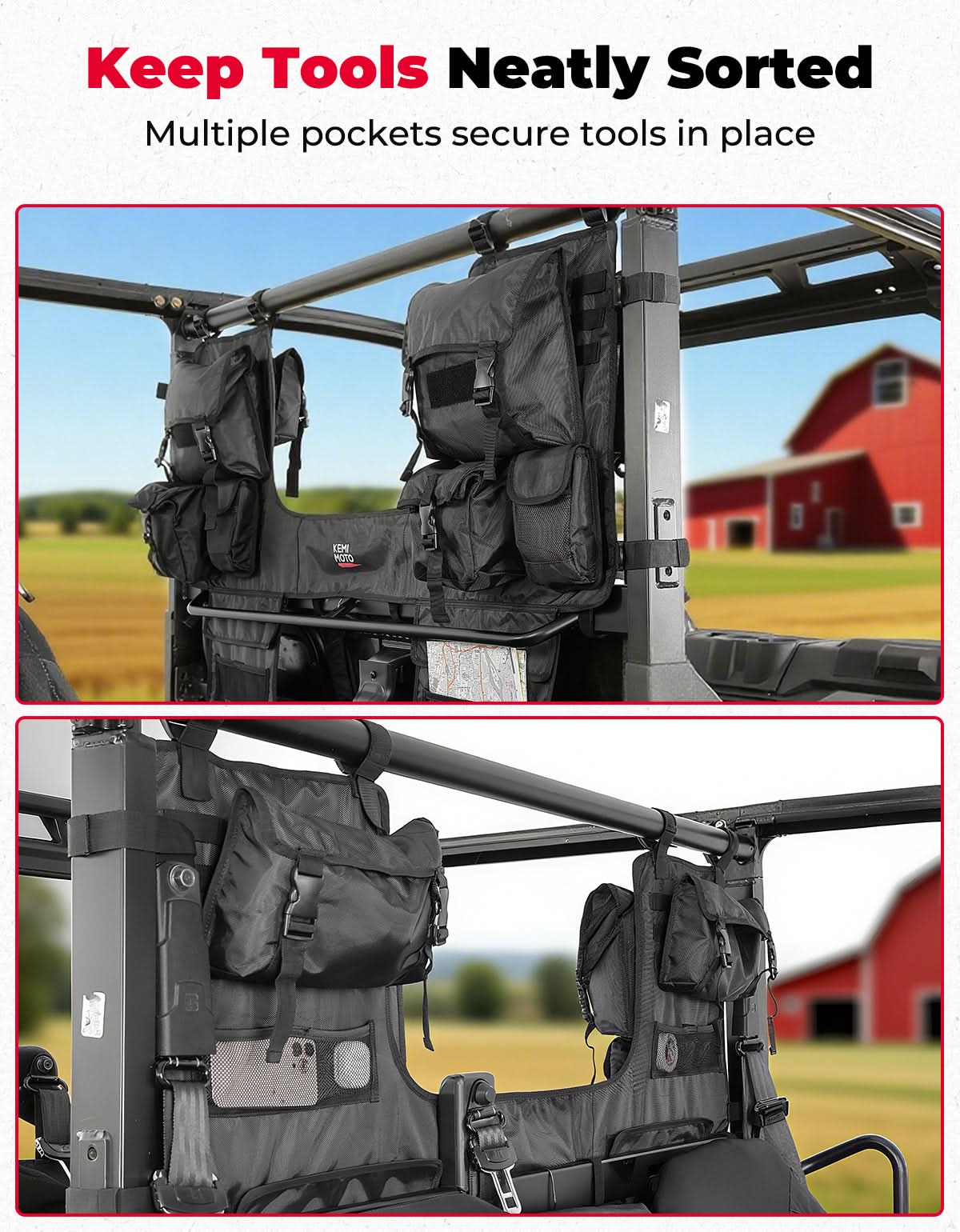 Photo of UTV Tool Bag Rack Heavy Duty Canvas Seat Back Rack for Polaris Ranger | Can Am | CFMOTO by Kemimoto - Premium for UTVs / Side by Sides