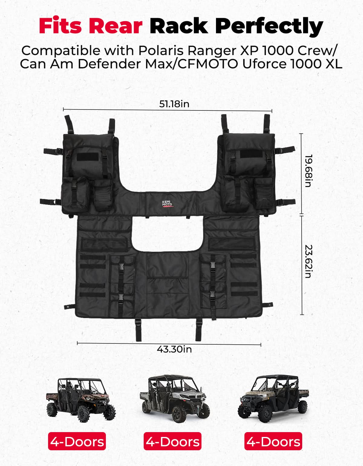 Photo of UTV Tool Bag Rack Heavy Duty Canvas Seat Back Rack for Polaris Ranger | Can Am | CFMOTO by Kemimoto - Premium for UTVs / Side by Sides