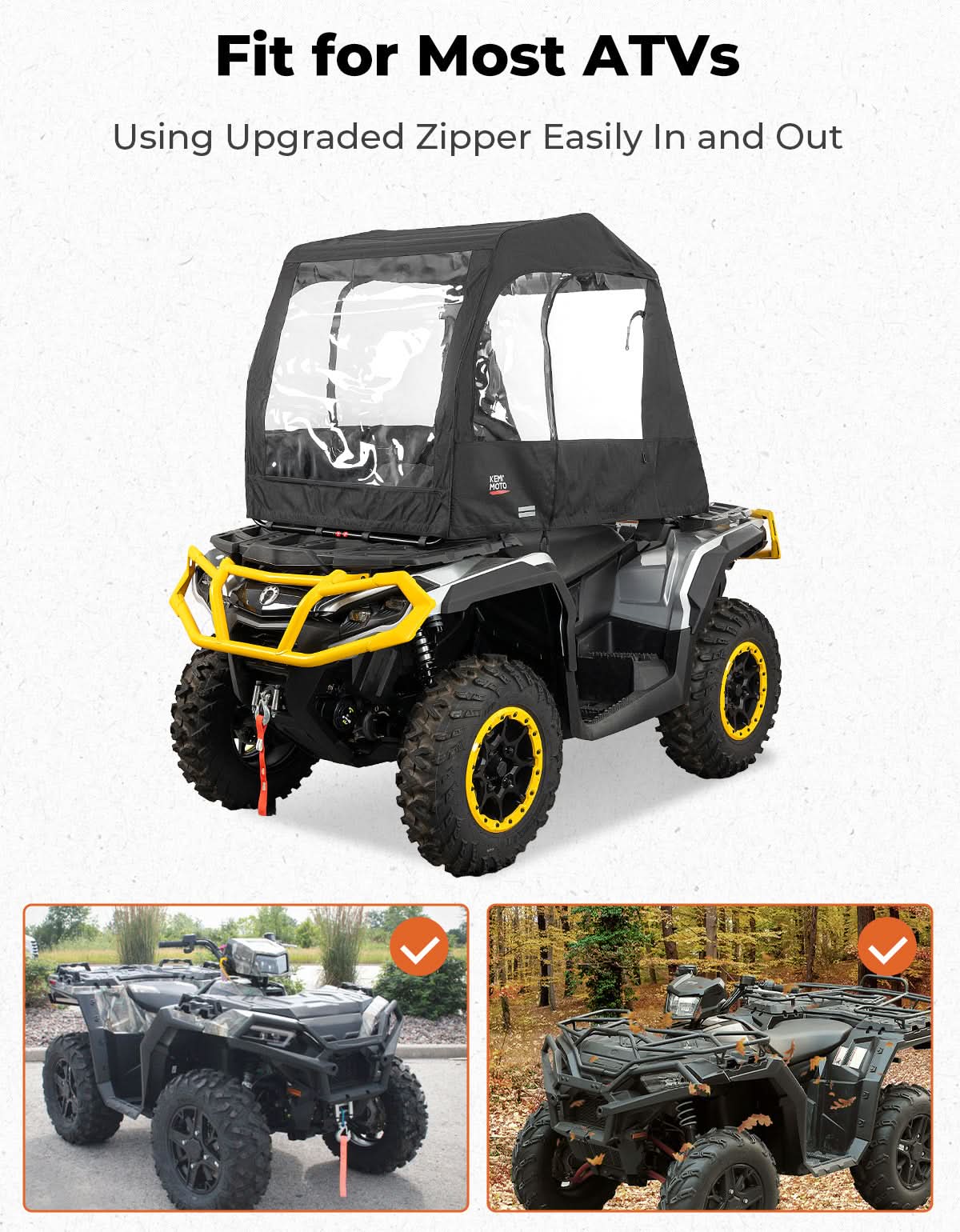 Photo of Universal ATV Cab Enclosure for Polaris|Can-Am|Kawasaki|CFMOTO by Kemimoto - Premium for UTVs / Side by Sides