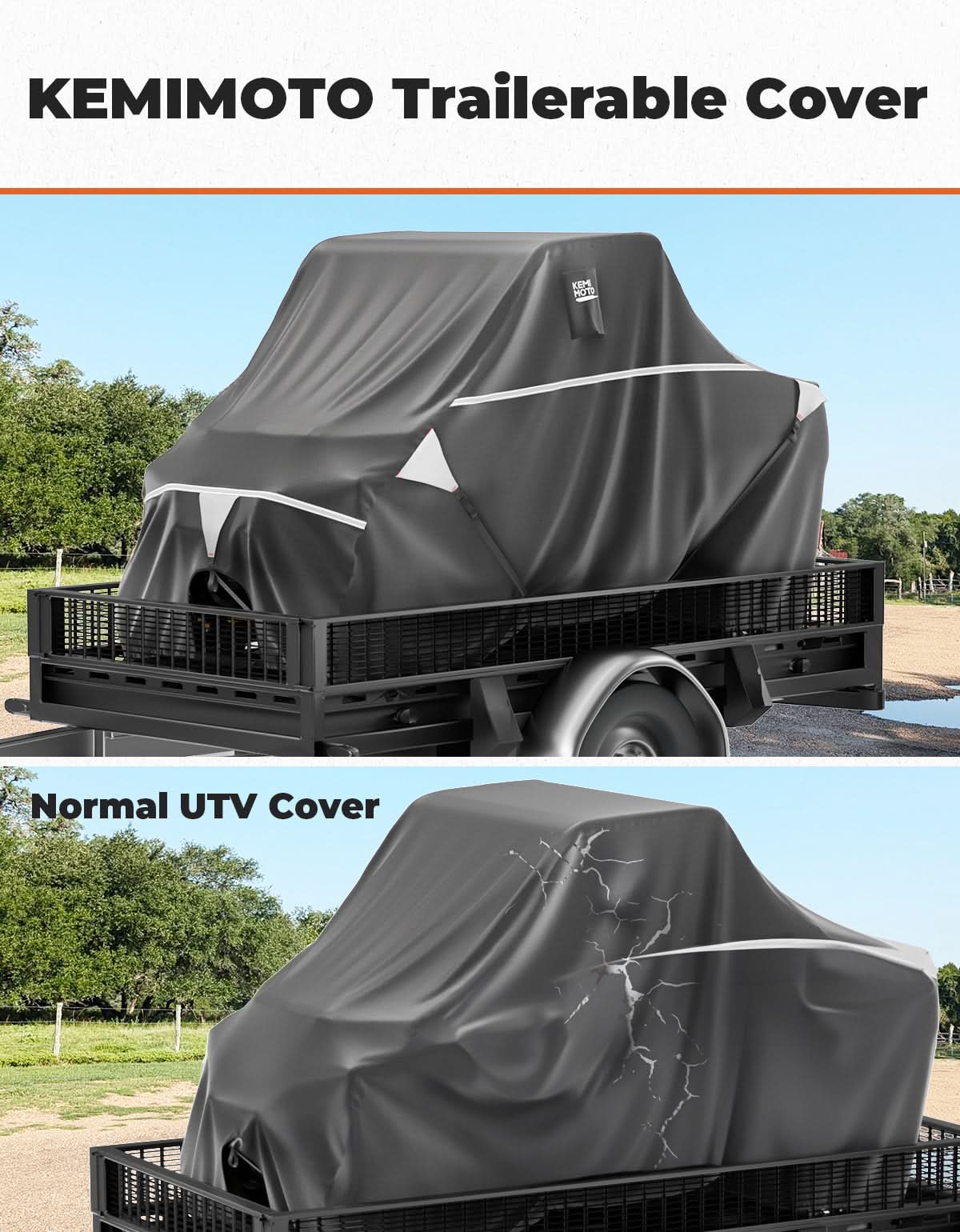 Photo of 2-Seater UTV Trailering Cover for Ranger,Defender, Uforce, Mule by Kemimoto - Premium for UTVs / Side by Sides