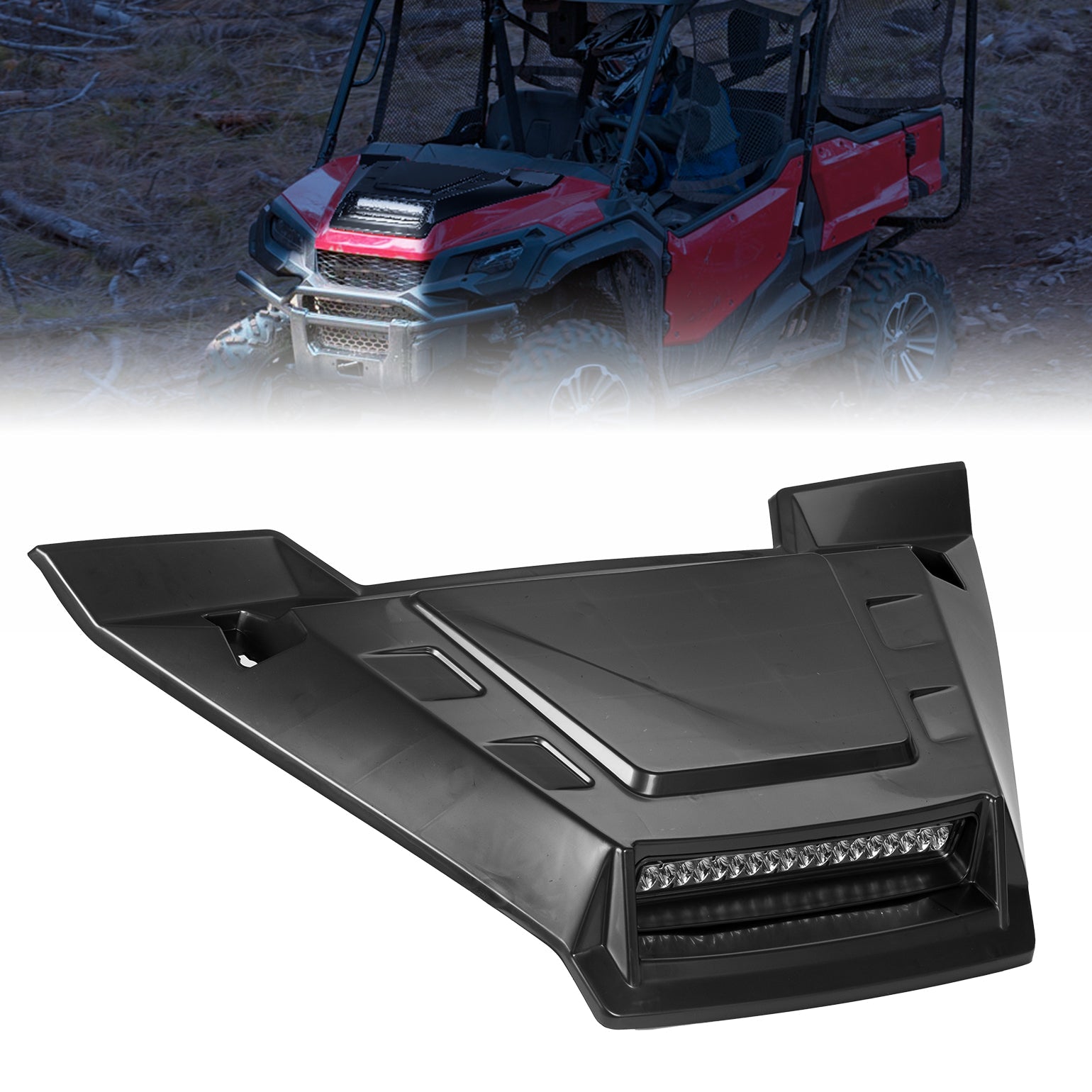 Photo of Sport Hood Scoop with LED Light for Pioneer 1000 3P/5P/6P by Kemimoto - Premium for UTVs / Side by Sides