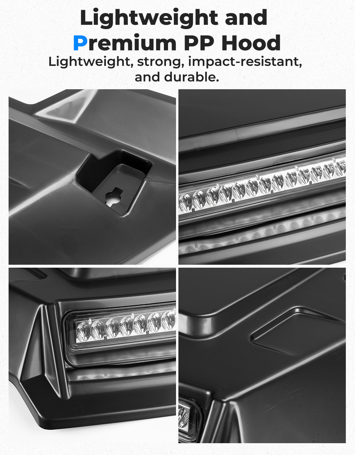 Photo of Sport Hood Scoop with LED Light for Pioneer 1000 3P/5P/6P by Kemimoto - Premium for UTVs / Side by Sides