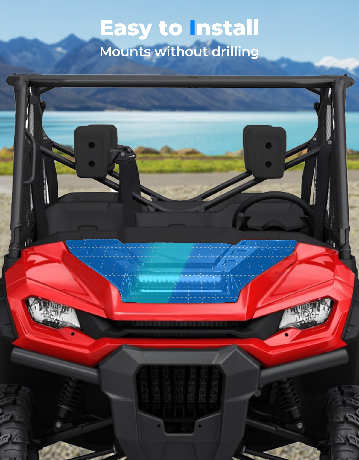 Photo of Sport Hood Scoop with LED Light for Pioneer 1000 3P/5P/6P by Kemimoto - Premium for UTVs / Side by Sides