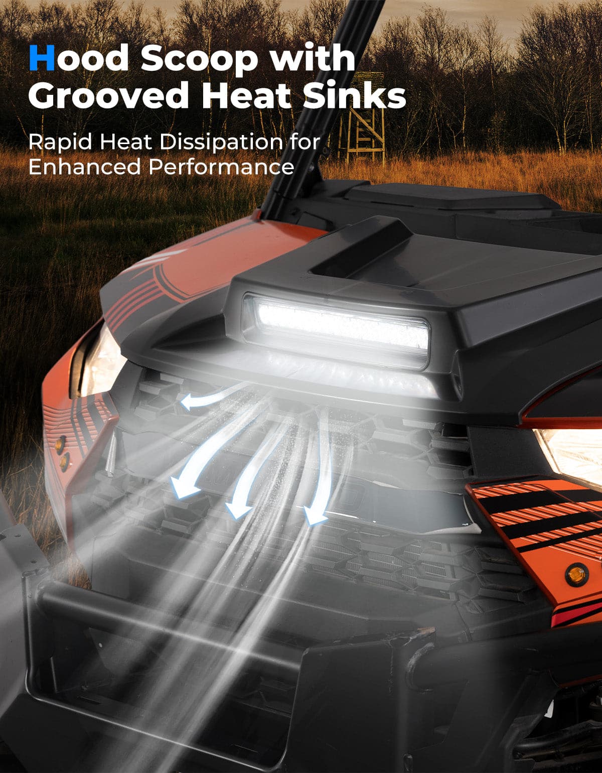 Photo of Kemimoto Hood Scoop with LED Spot Light for Polaris Ranger XP 1000/ Crew by Kemimoto - Premium for UTVs / Side by Sides