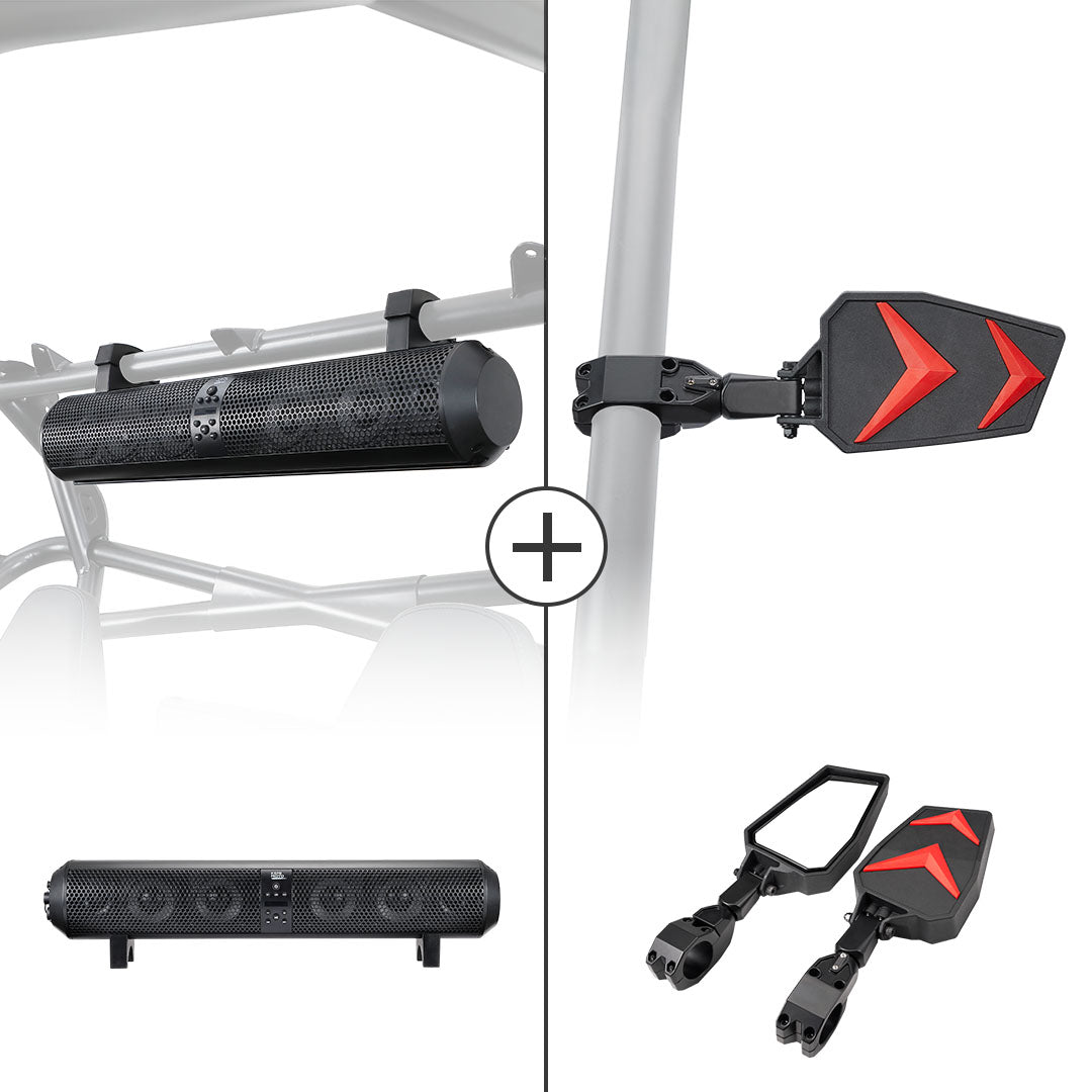 Photo of UTV Bluetooth Sound Bar & Side Rear View Mirrors For 1.75"-2'' UTV Roll Bar by Kemimoto - Premium for UTVs / Side by Sides