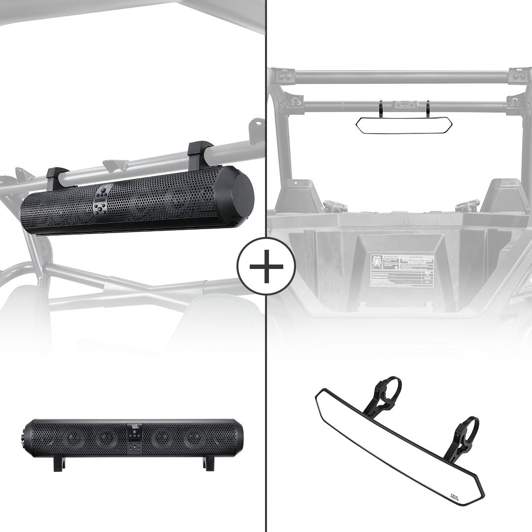 Photo of UTV Bluetooth Sound Bar & Rear View Mirror for 1.65''-2'' Roll Bar by Kemimoto - Premium for UTVs / Side by Sides