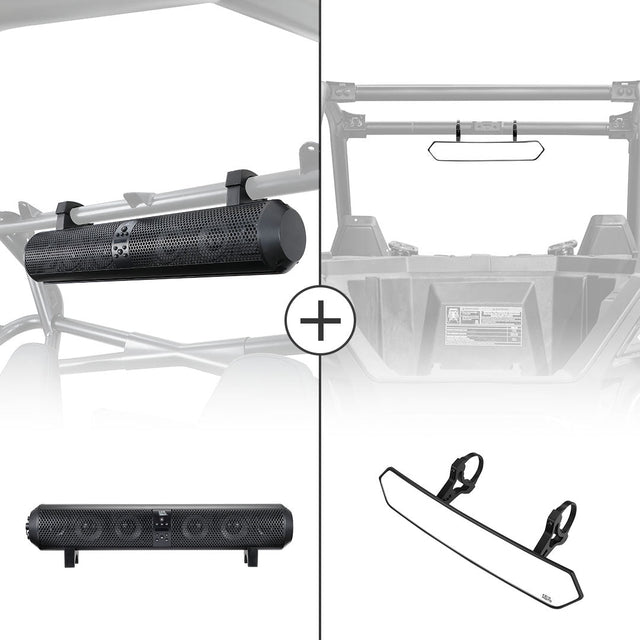 Photo of UTV Bluetooth Sound Bar & Rear View Mirror for 1.65''-2'' Roll Bar by Kemimoto - Premium for UTVs / Side by Sides