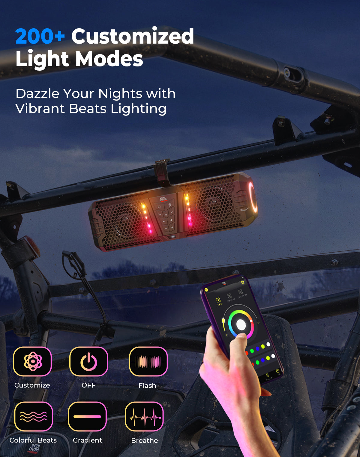Photo of KEMIMOTO Midnight 40 16'' RGB Bluetooth Sound Bar for UTV Golf Cart Marine Boat by Kemimoto - Premium for UTVs / Side by Sides
